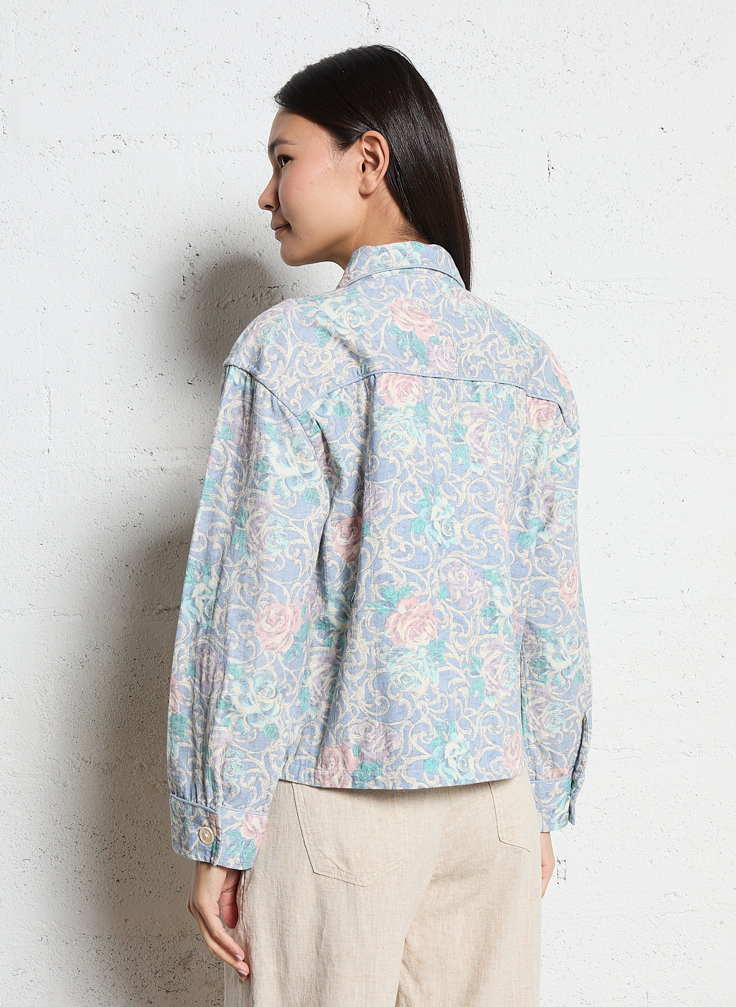 Veste droite col classique en coton imprimé MAISON HOTEL Bleu