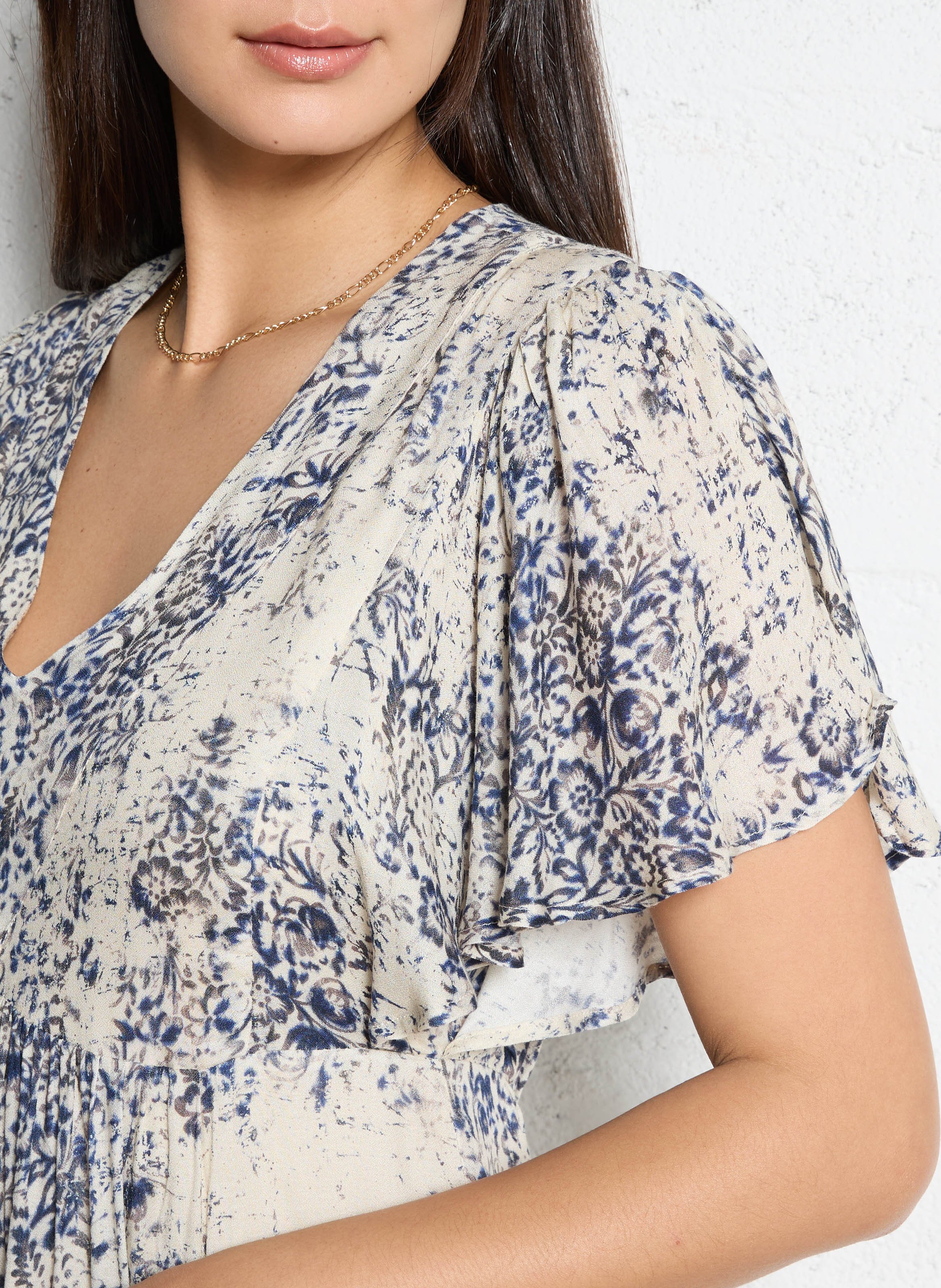 Robe longue col v à imprimé floral MAISON 123 Bleu