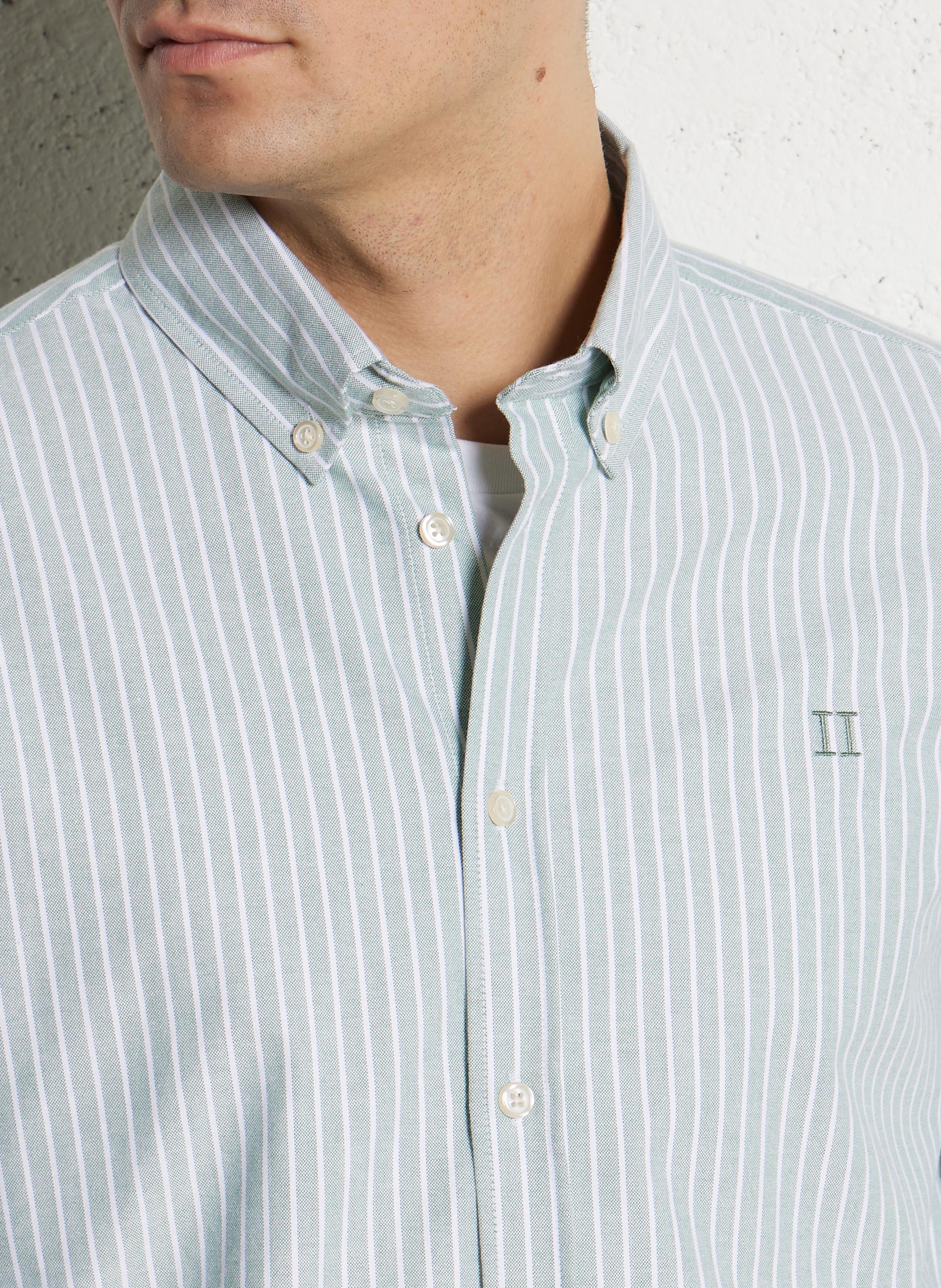 Oversized shirt with classic collar in striped cotton blend. LES DEUX Groen