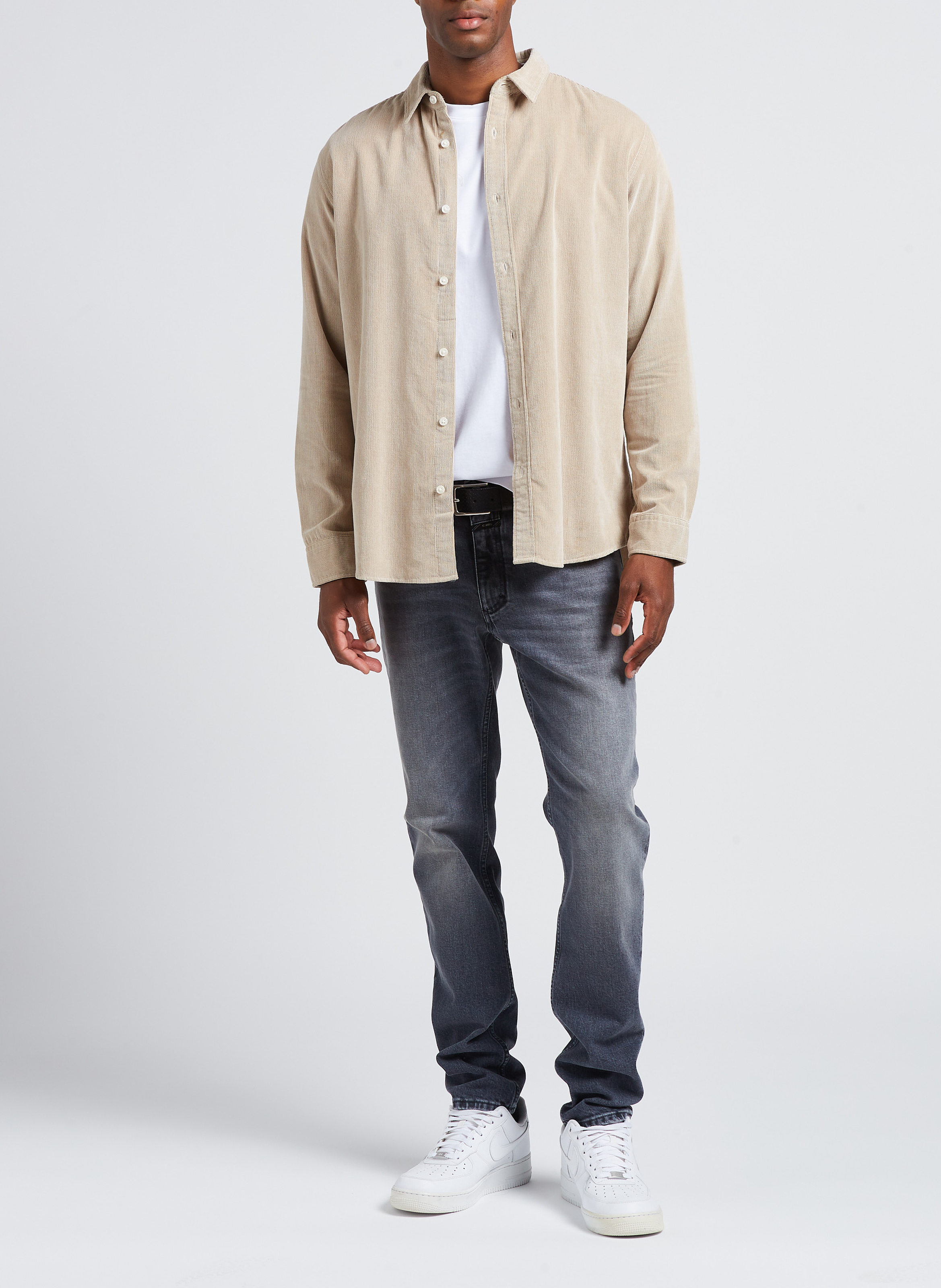 Hemd aus Baumwoll-Mix mit klassischem Kragen SELECTED Beige