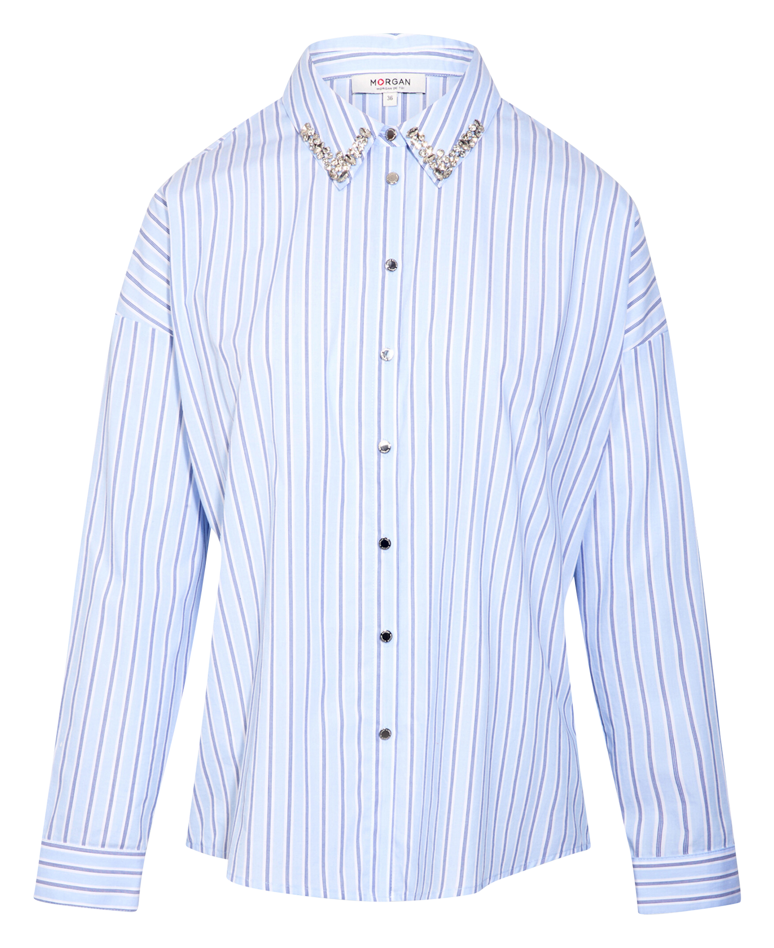 <p>Übergroßes Hemd mit Streifen und Strassdetails</p> MORGAN Mehrfarbig