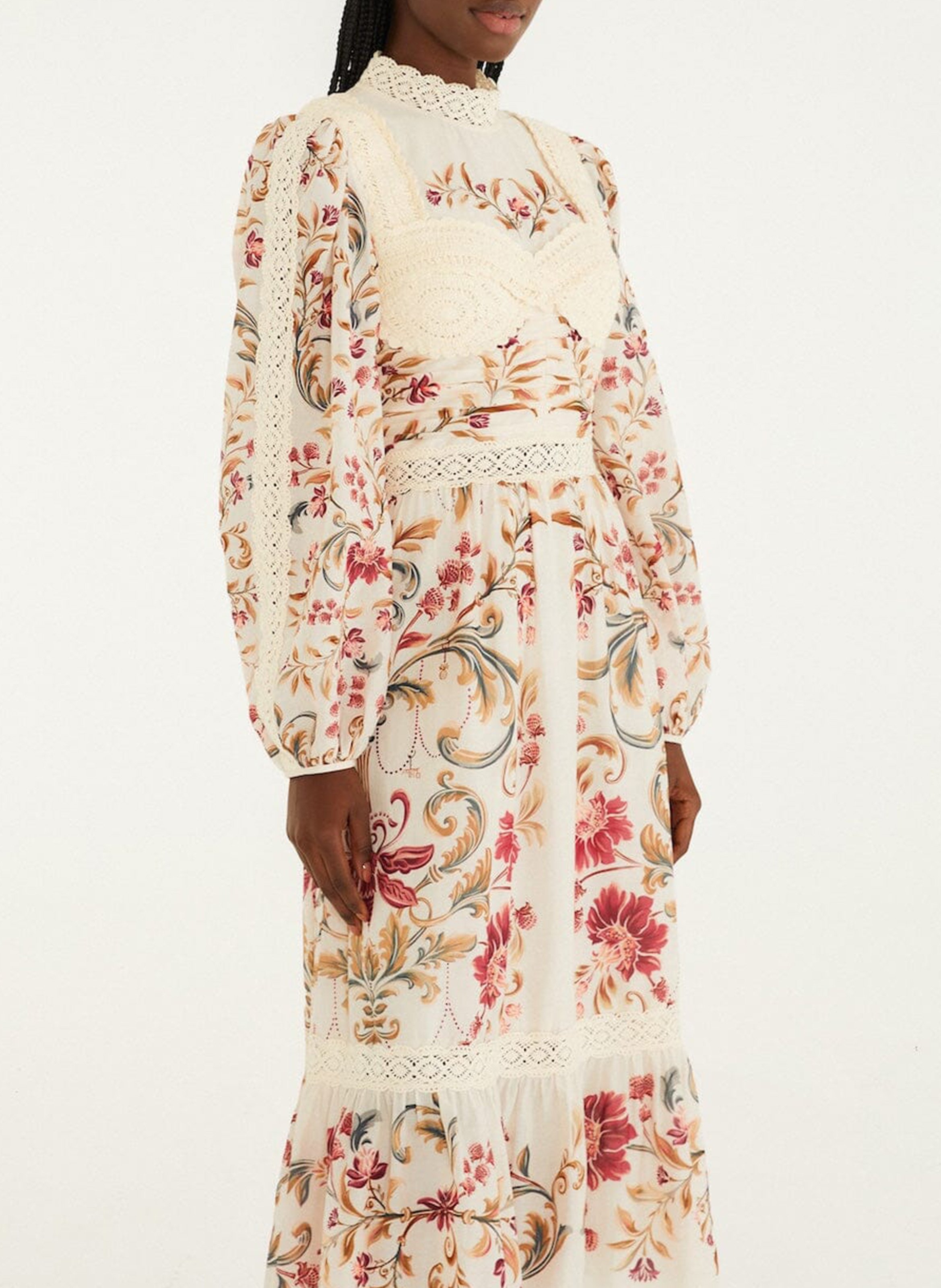 Robe midi col montant en coton FARM RIO Blanc