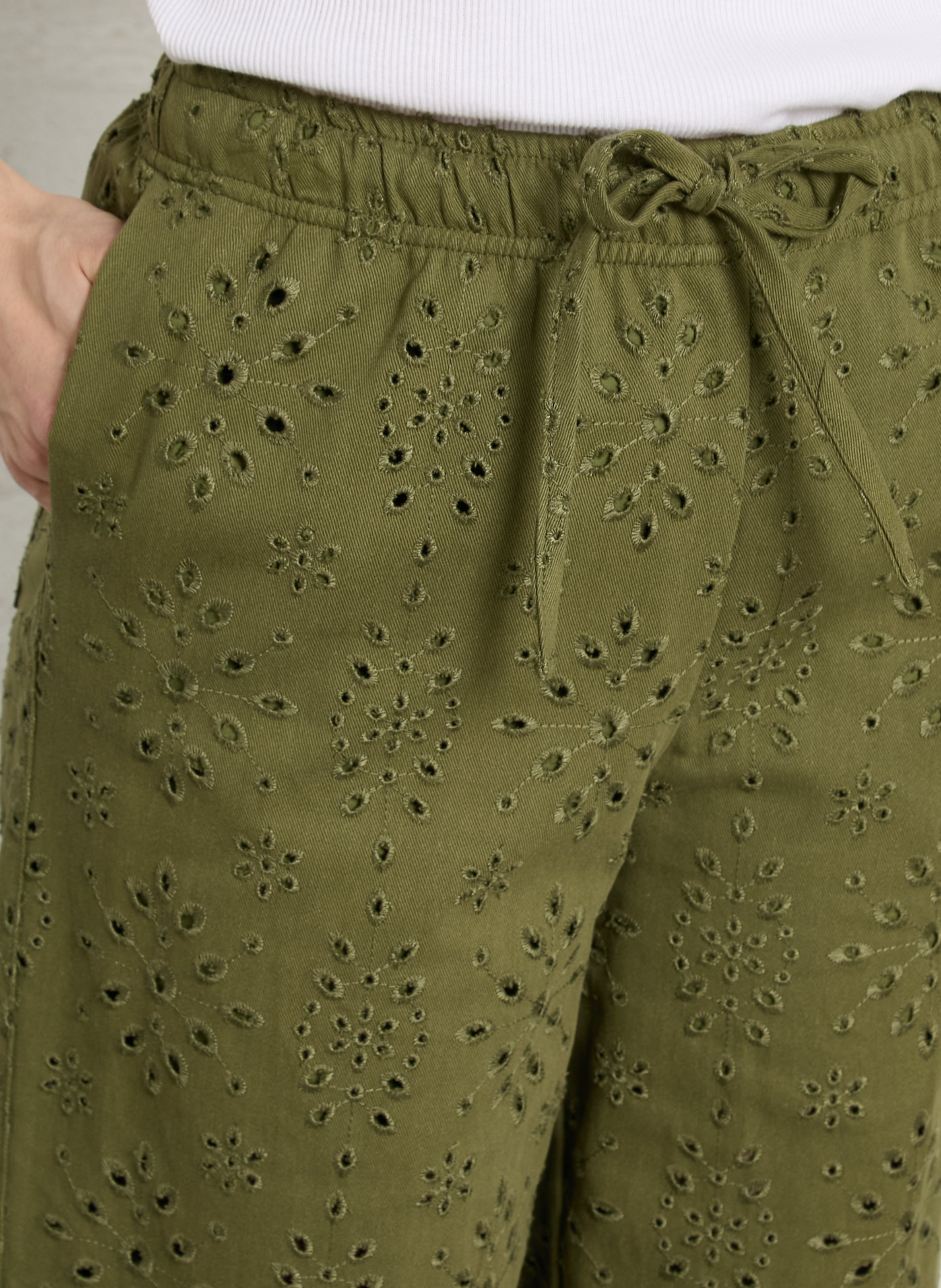 Rechte hoge taille geborduurde broek THE KORNER Kaki