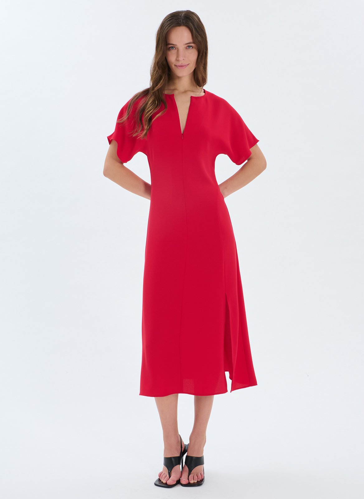 Robe midi col V ZAPA Rouge