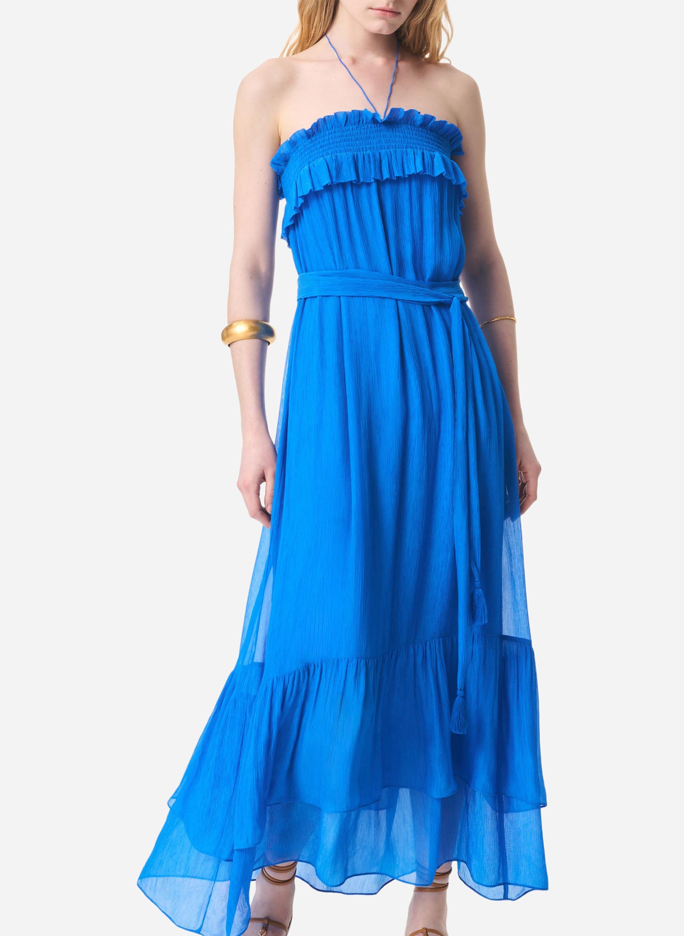 Robe longue bustier à volants VANESSA BRUNO Bleu