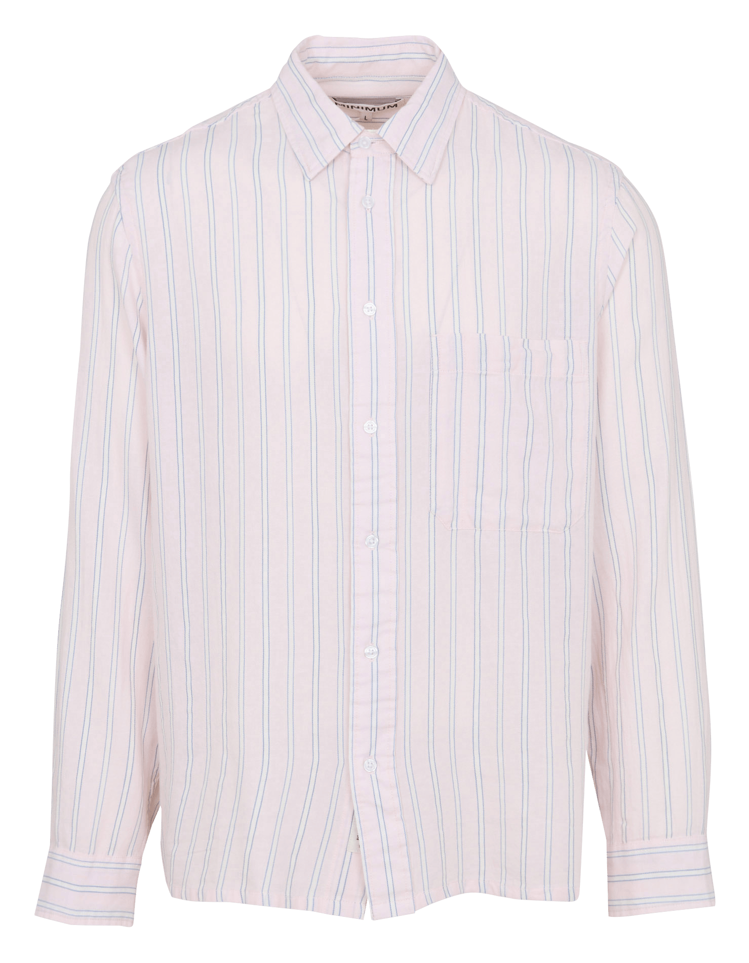 Rechte, gestreepte, katoenen blouse met klassieke kraag MINIMUM Roze