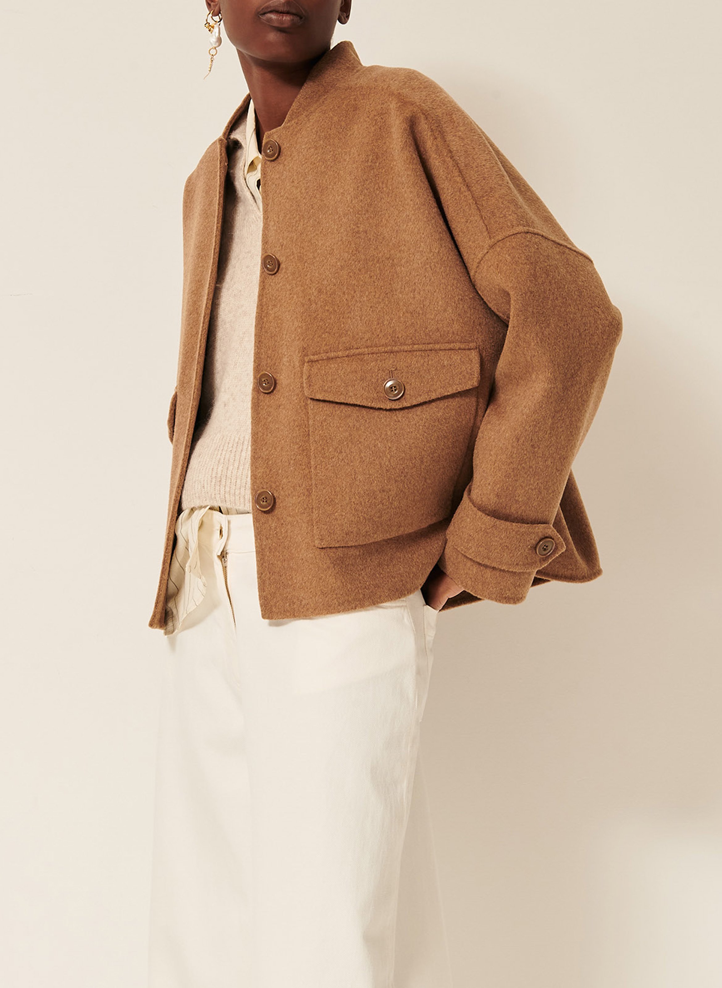 Gerade geschnittene Jacke aus Wollmix SESSUN Beige