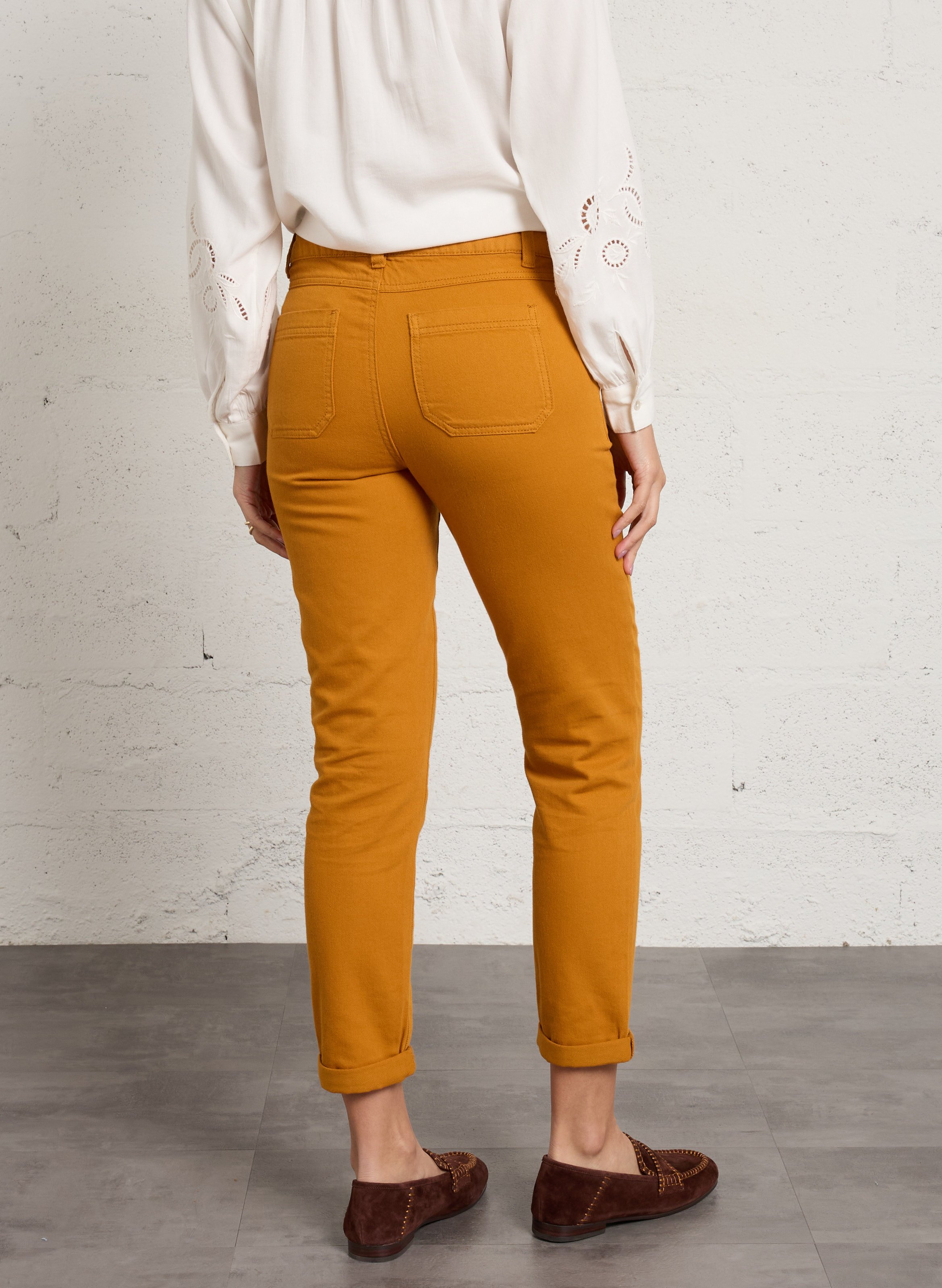 Pantalon slim taille haute en coton MAISON 123 Doré