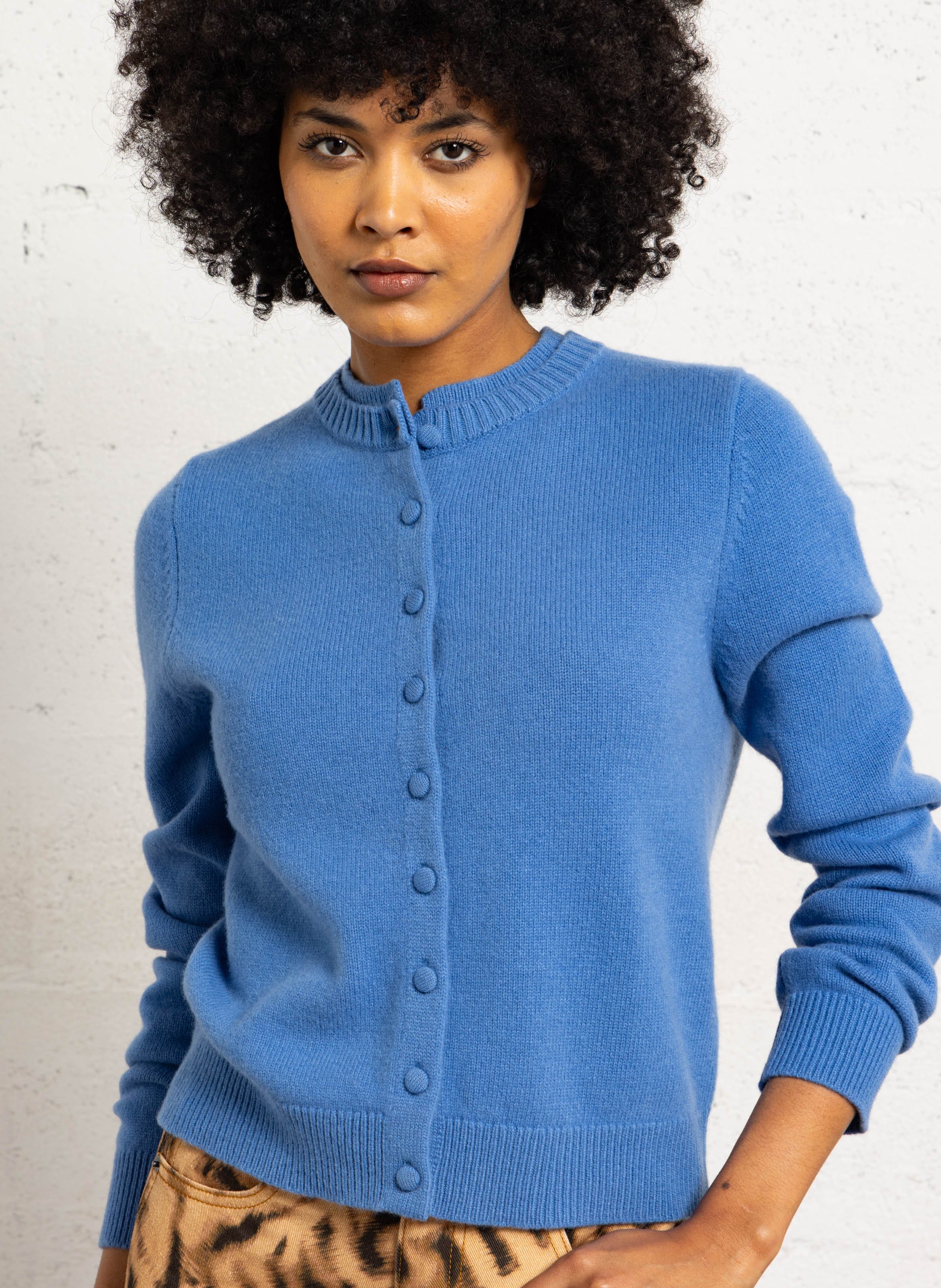 Straight round-neck wool and recycled wool vest SUNCOO Blue