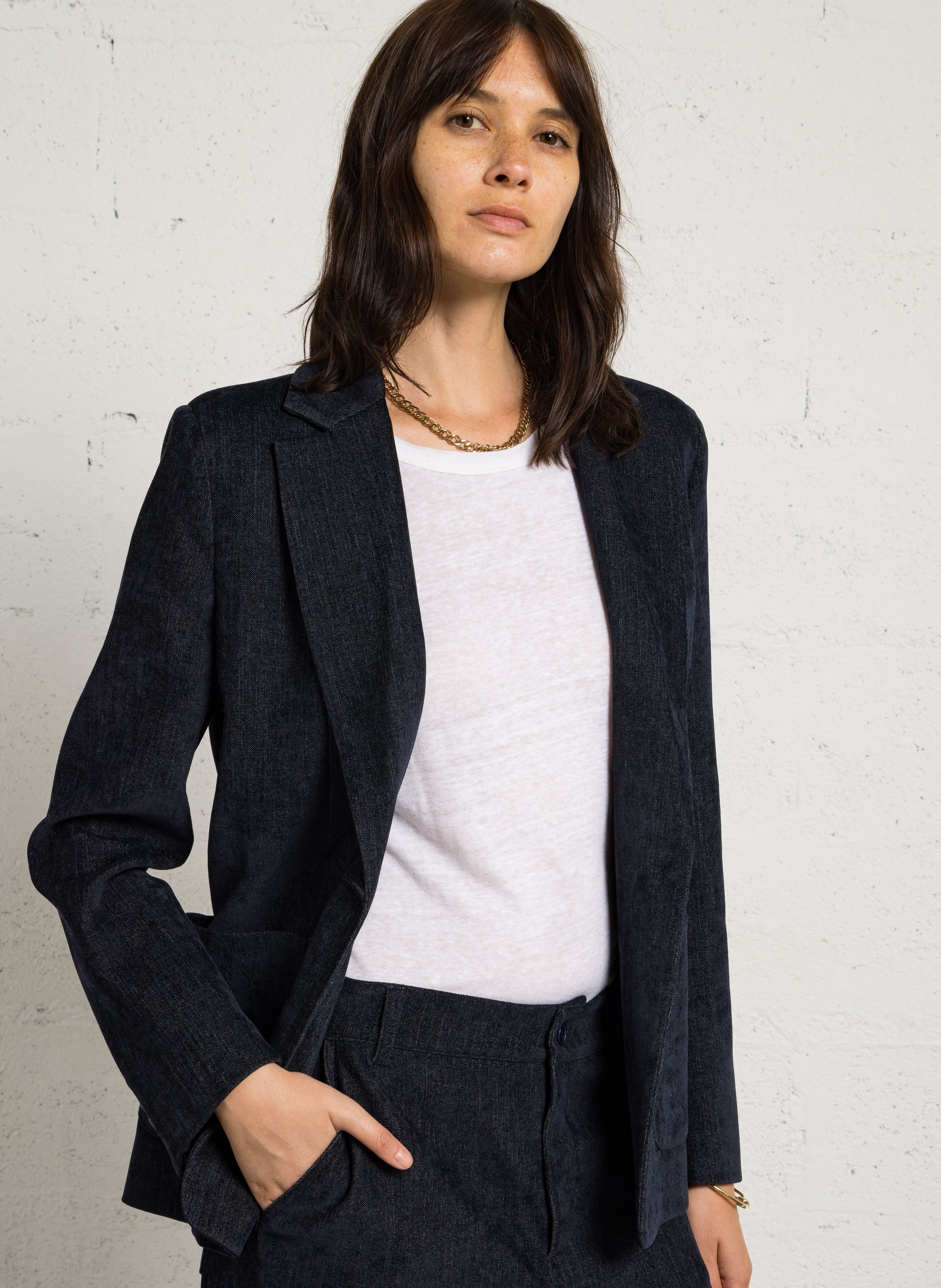 Gerade geschnittener Samt-Blazer PLEASE Blau