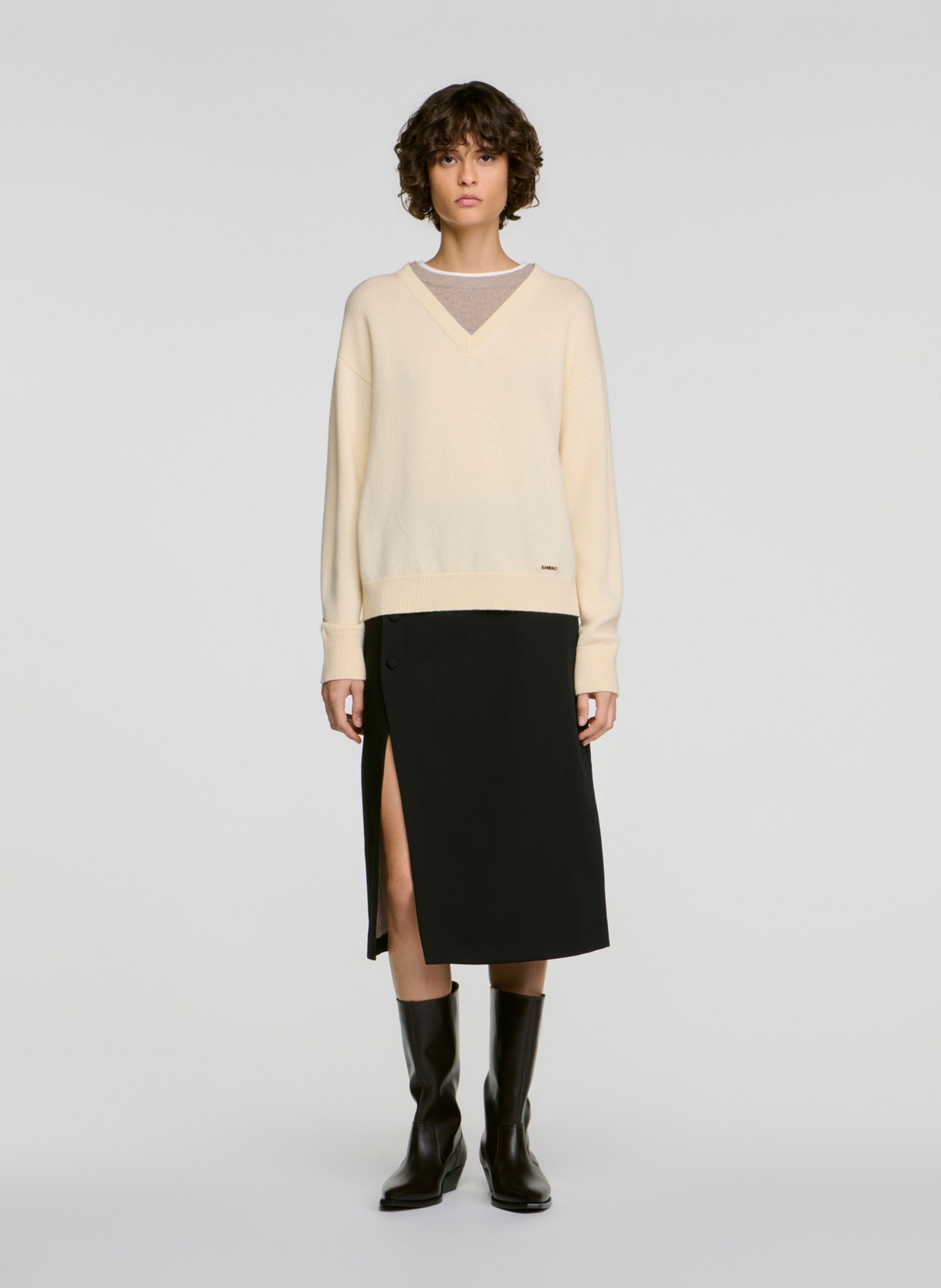Trui van wolmix met V-hals | Beige SANDRO Dames