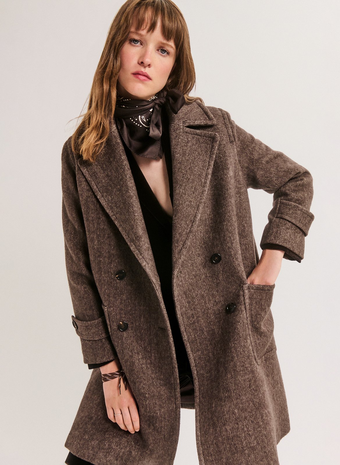 Manteau col tailleur en laine mélangée PABLO Marron