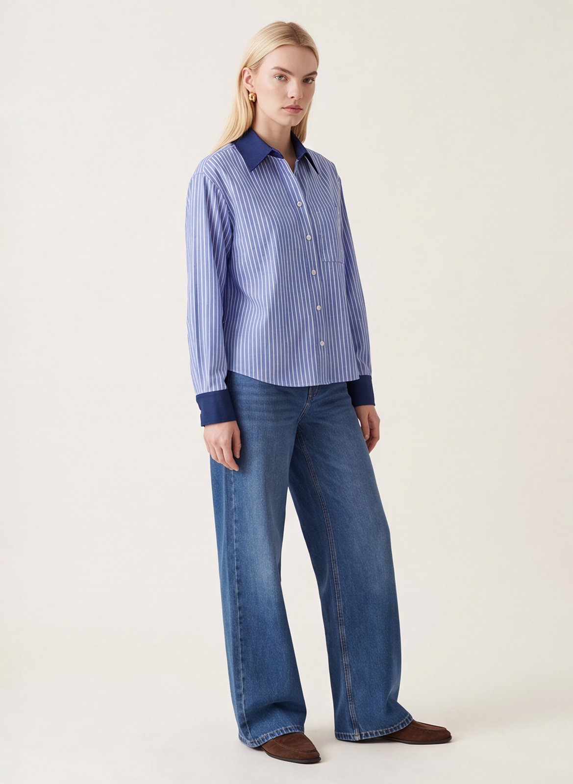 Chemise courte rayée à strass en coton mélangé KOOKAI Bleu