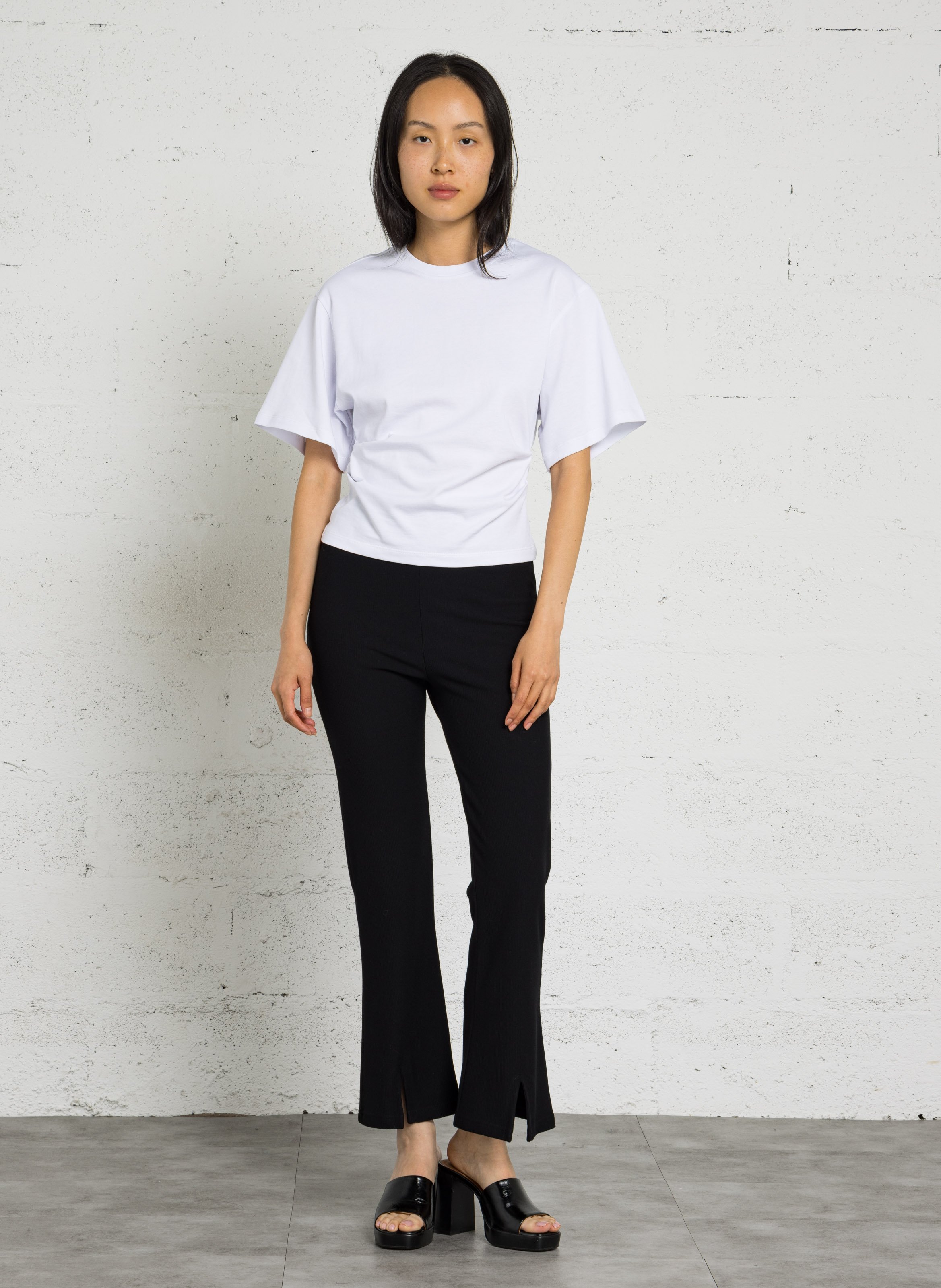 Tee-shirt manches courtes froncé en coton BERENICE Blanc