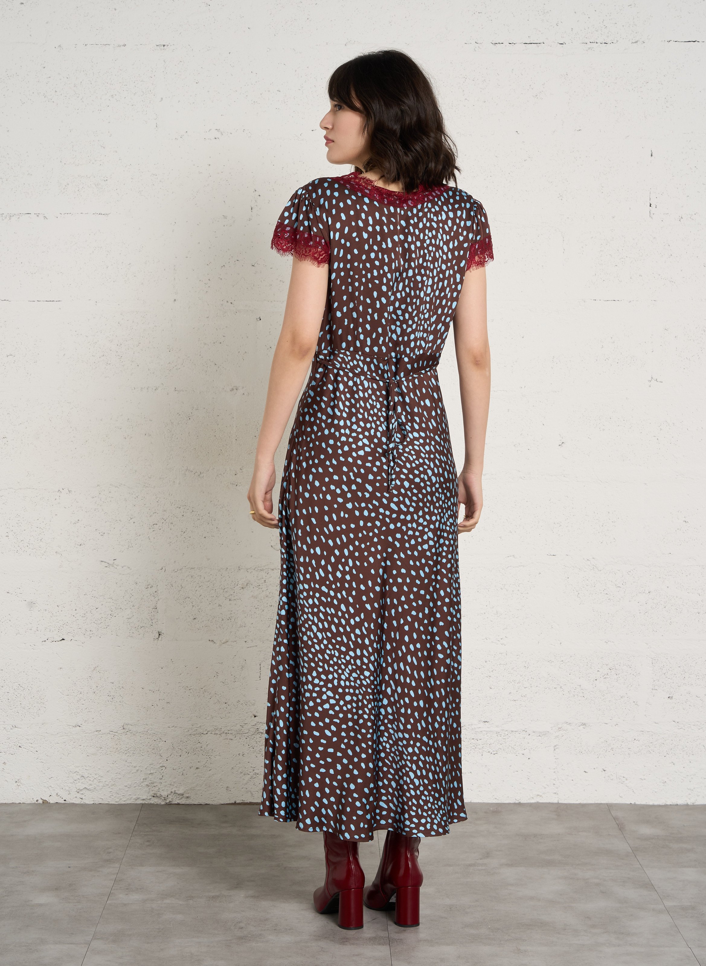Long printed V-neck dress NEVER FULLY DRESSED Brown