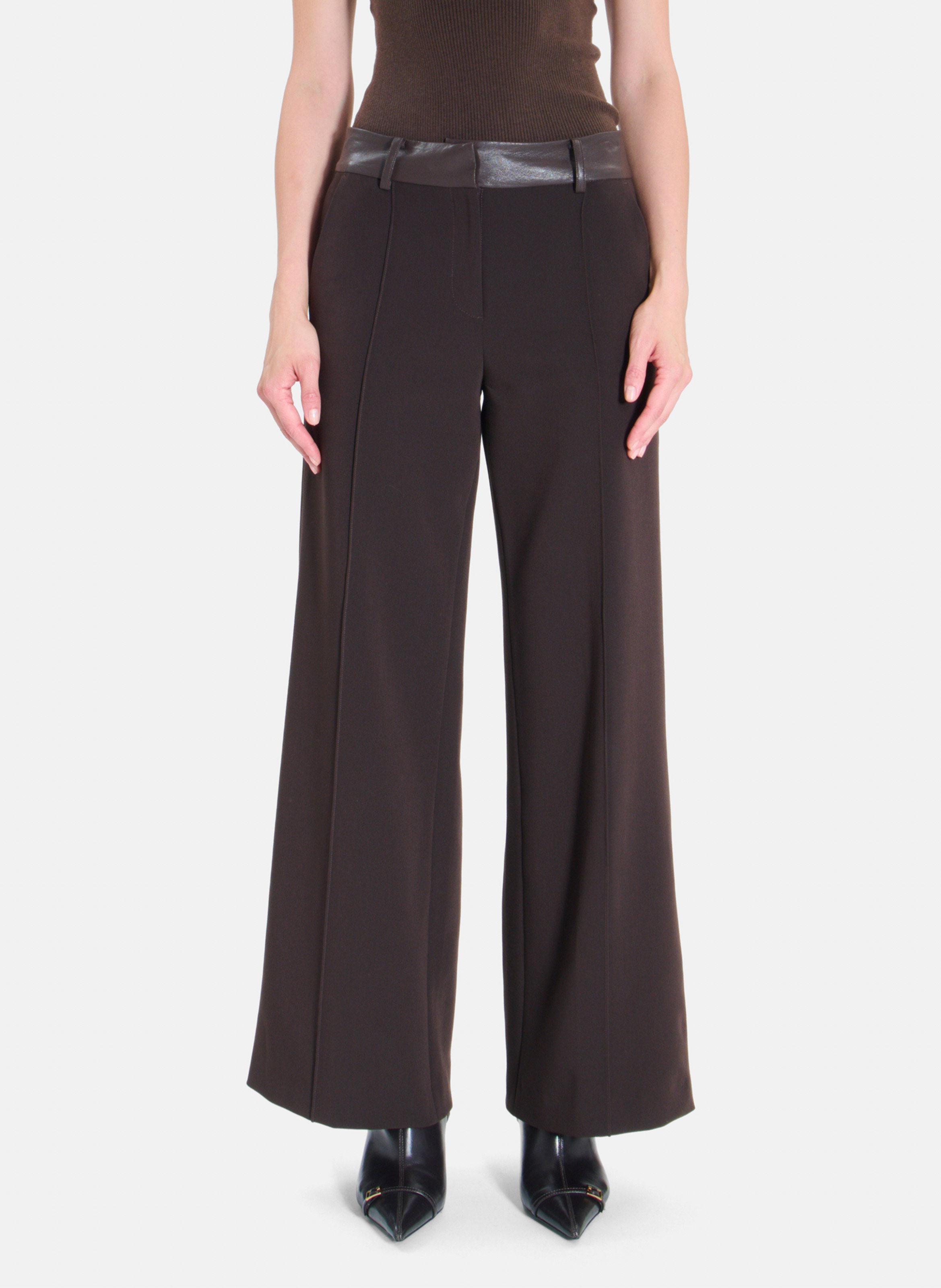 Pantalon droit uni à jambes larges ZAPA Marron
