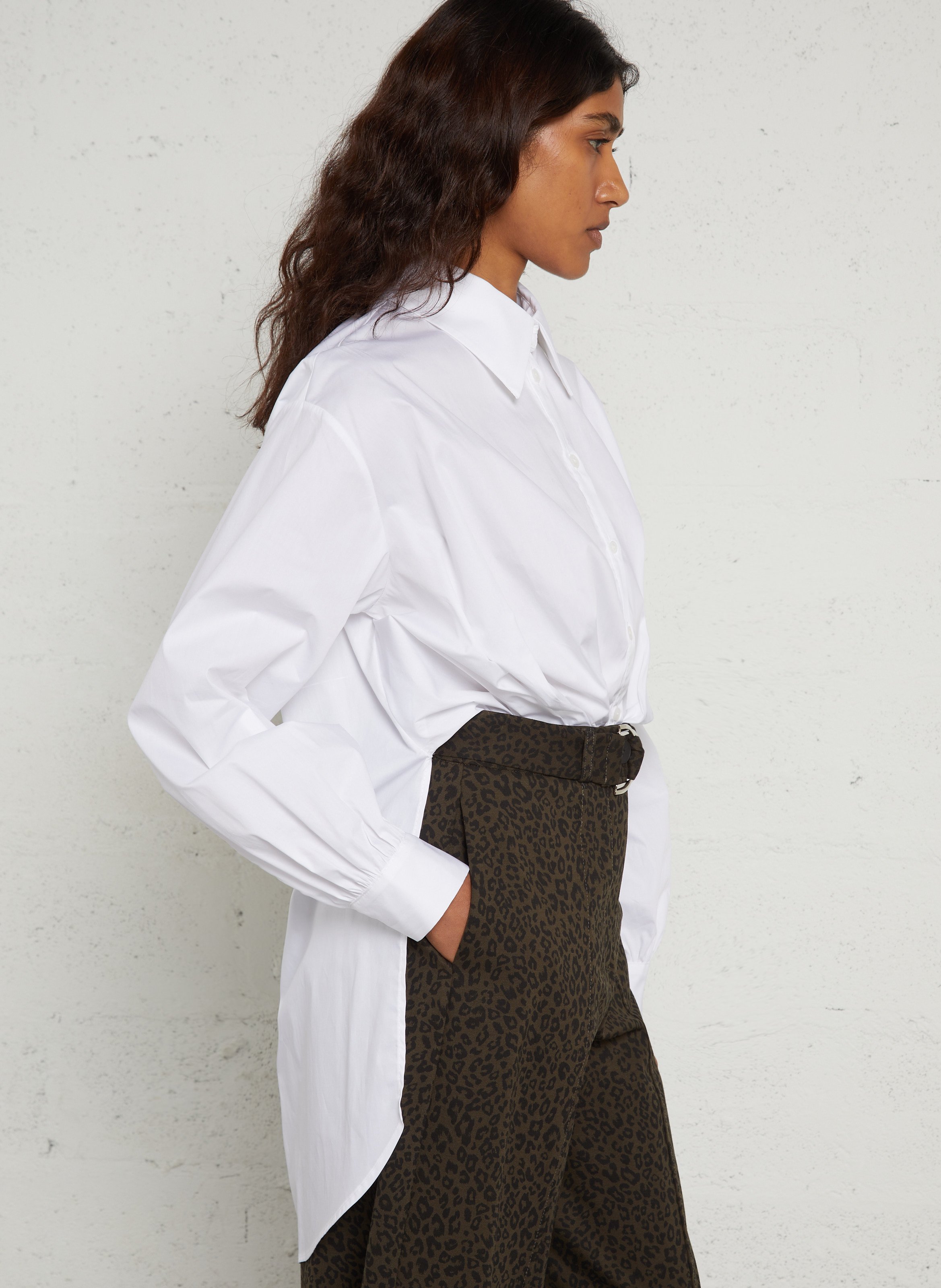 Classic collar cotton shirt bodysuit IMPERIAL White