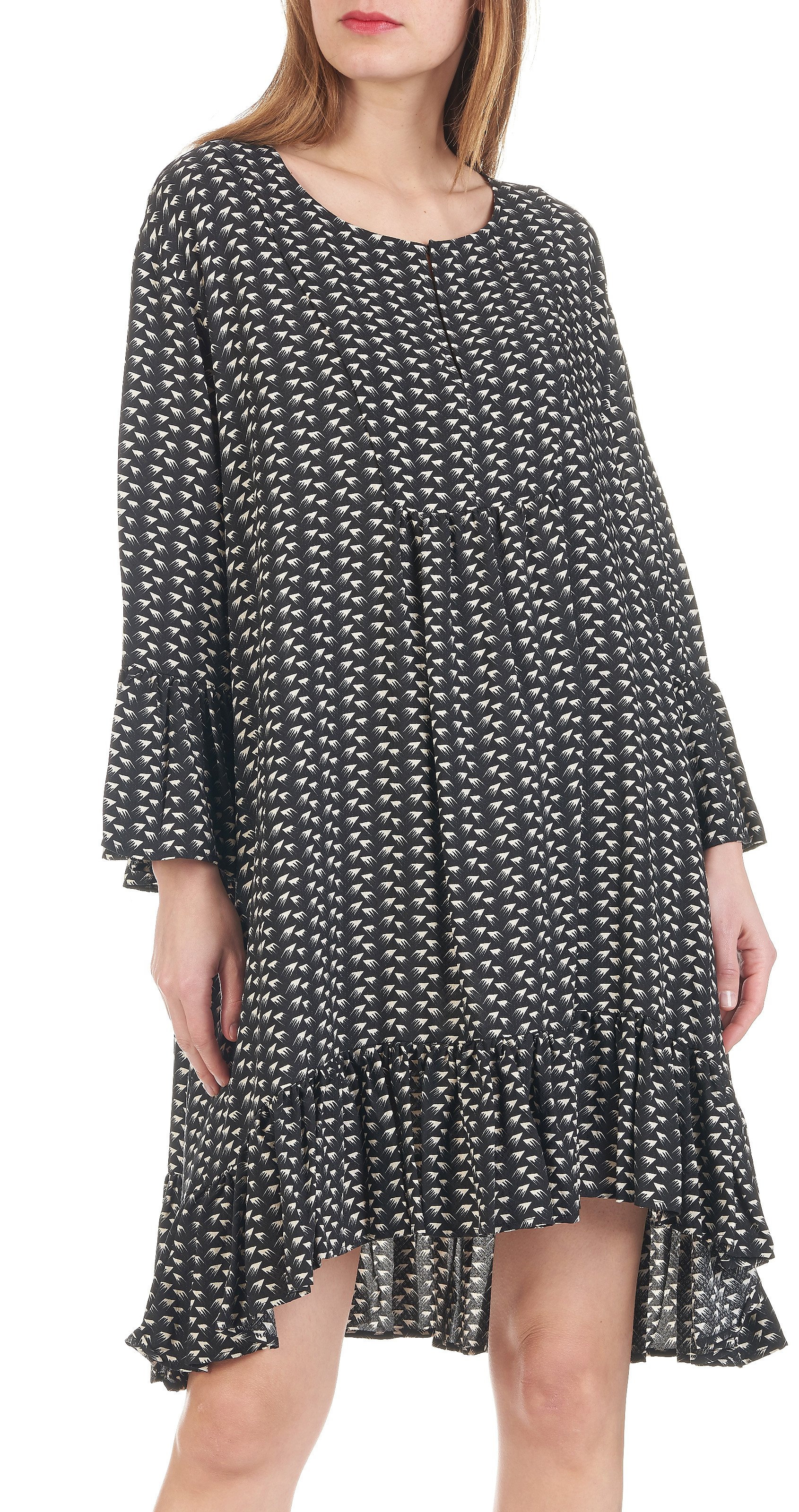 Robe courte ample imprimée à volants ATTIC AND BARN Noir