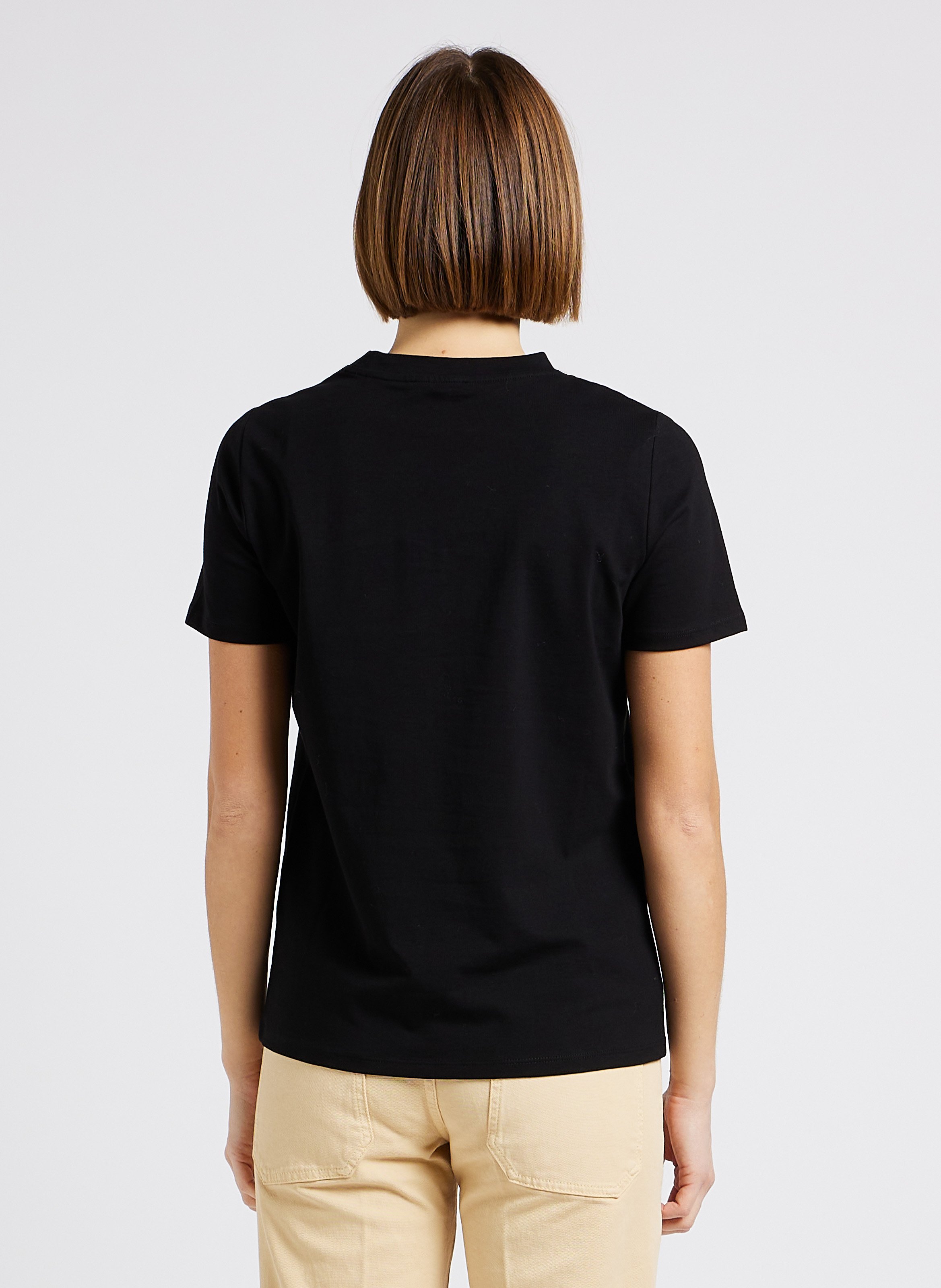 Gerade geschnittenes Rundhals-T-Shirt aus Baumwoll-Mix MAISON 123 Schwarz