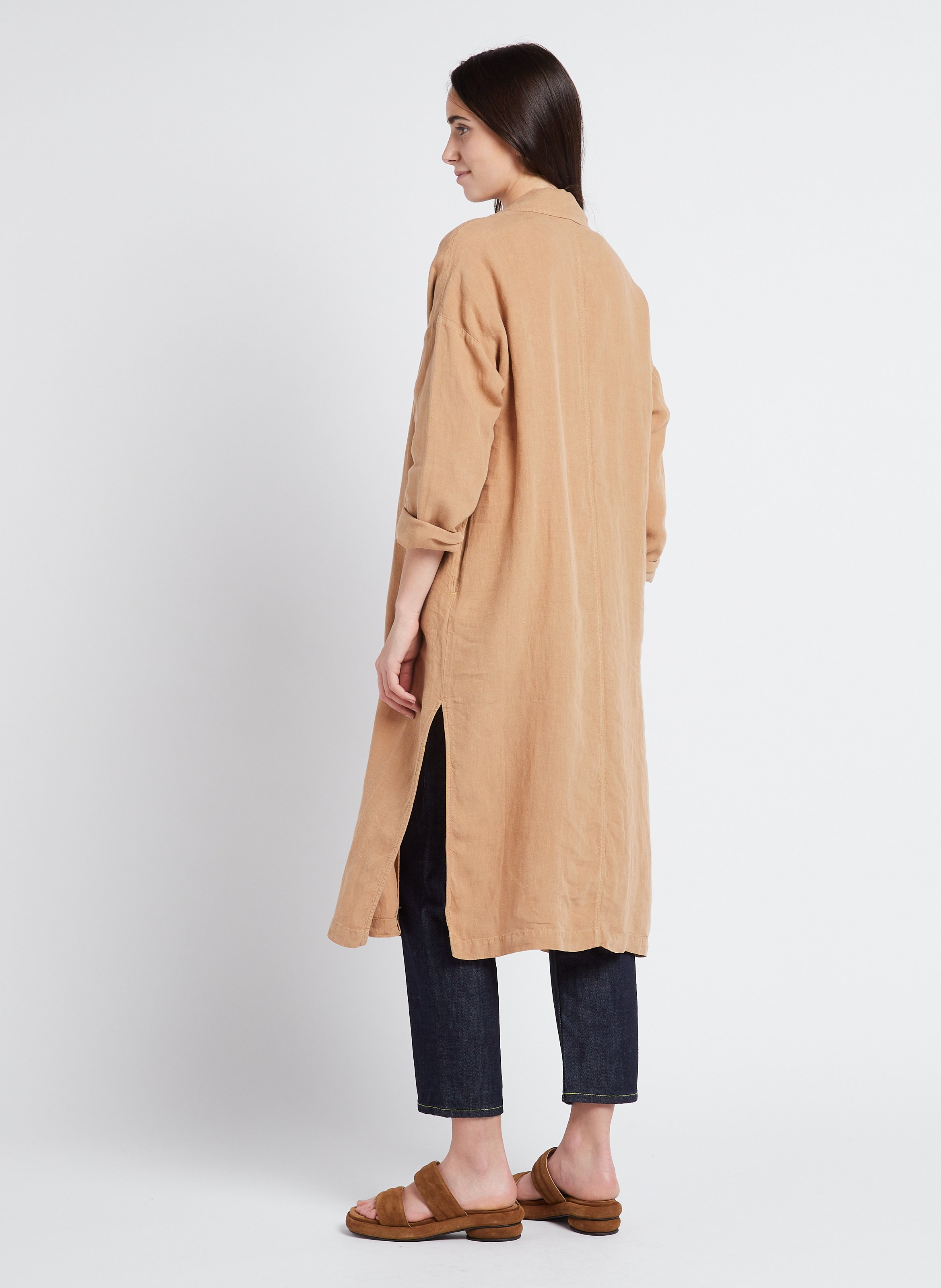 Lange, linnen trenchcoat THE NEW SOCIETY Bruin