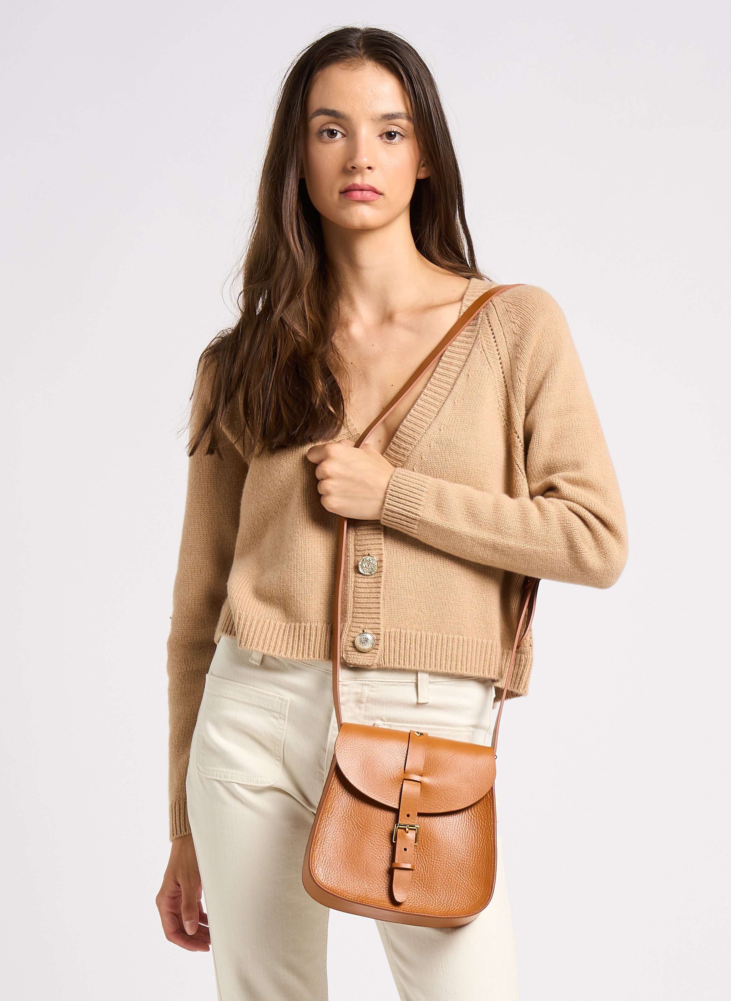 Sac bandoulière en cuir HERBERT FRERE SOEUR Marron