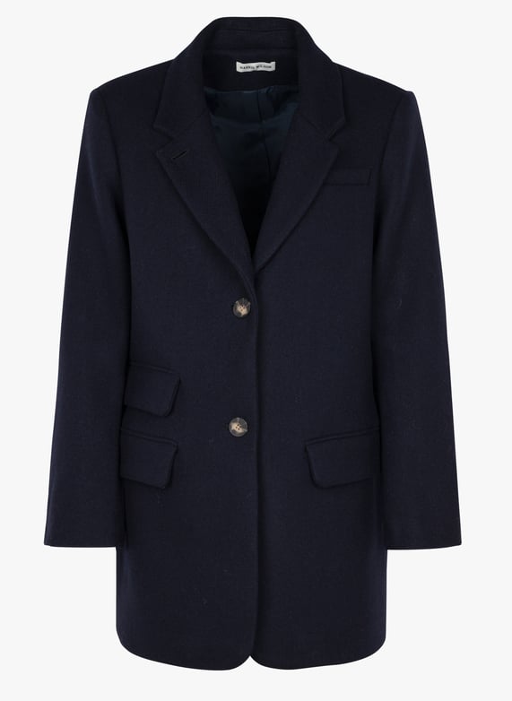 Blue Oversized wool blend coat with tailored collar