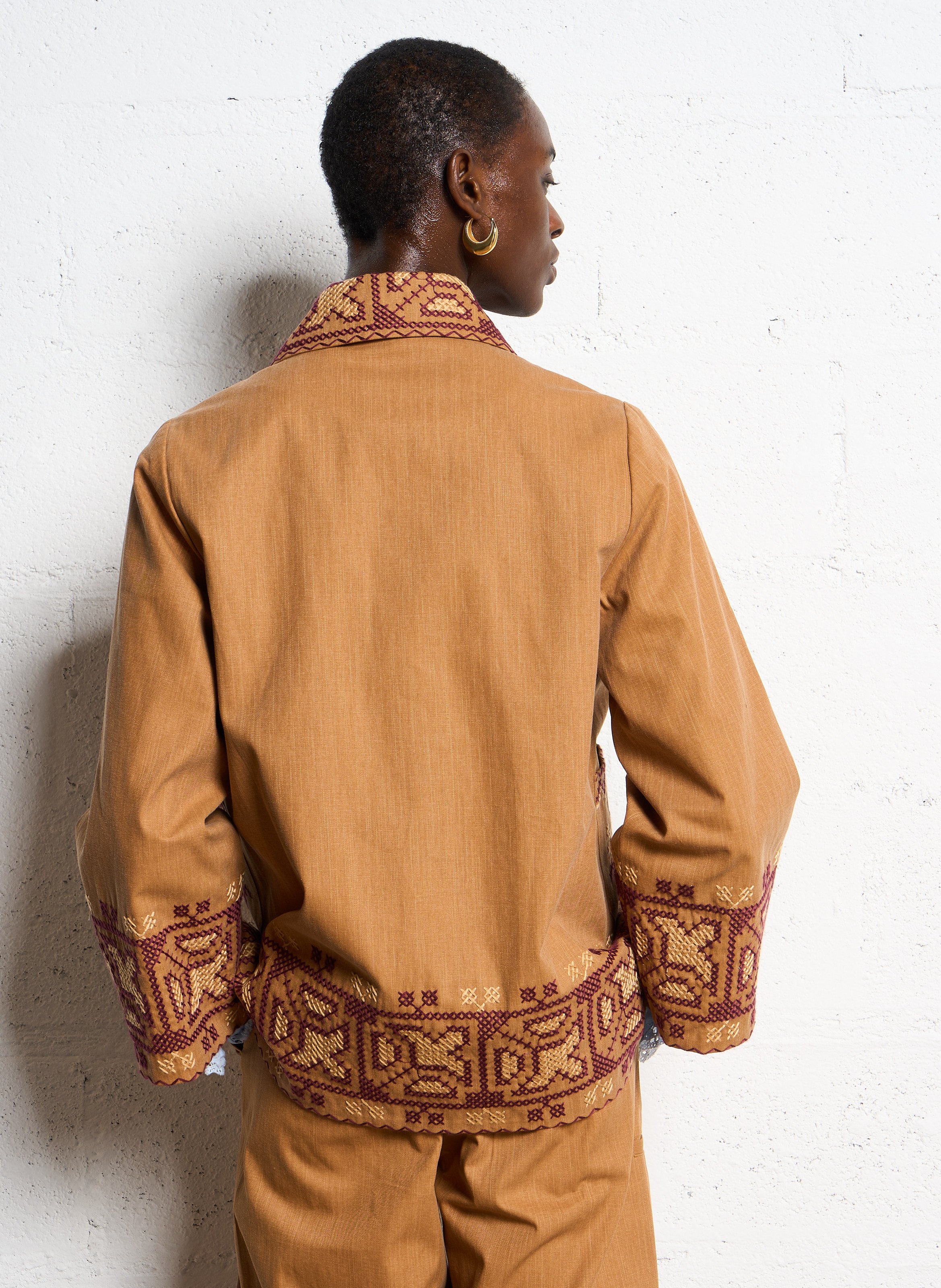 Loose-fit embroidered cotton jacket ANTIK BATIK Brown