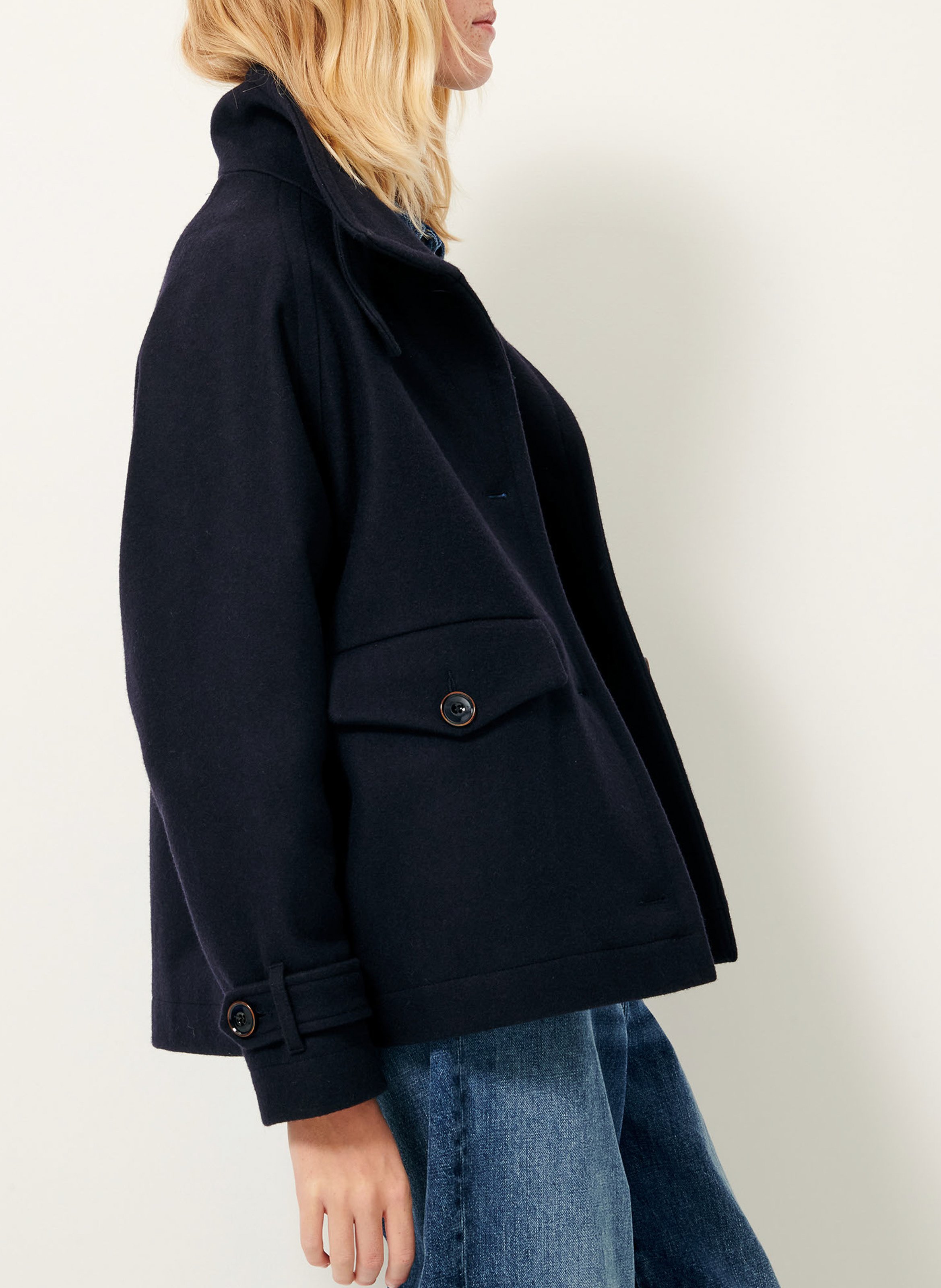Short high-neck wool-blend coat SESSUN Blue