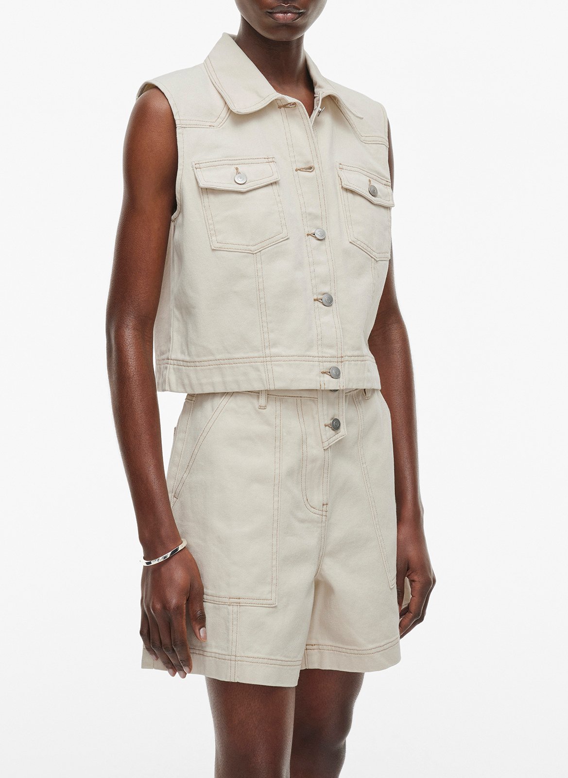 Kurze ärmellose Jeansweste ROUGE EDIT Beige