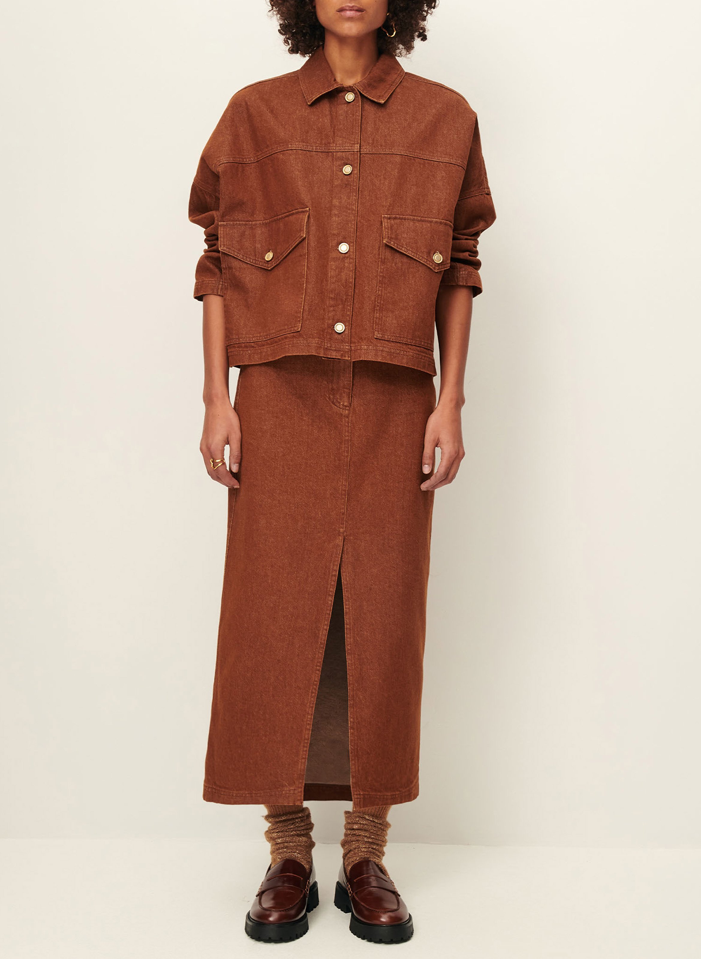 Surchemise ample unie en coton SESSUN Marron