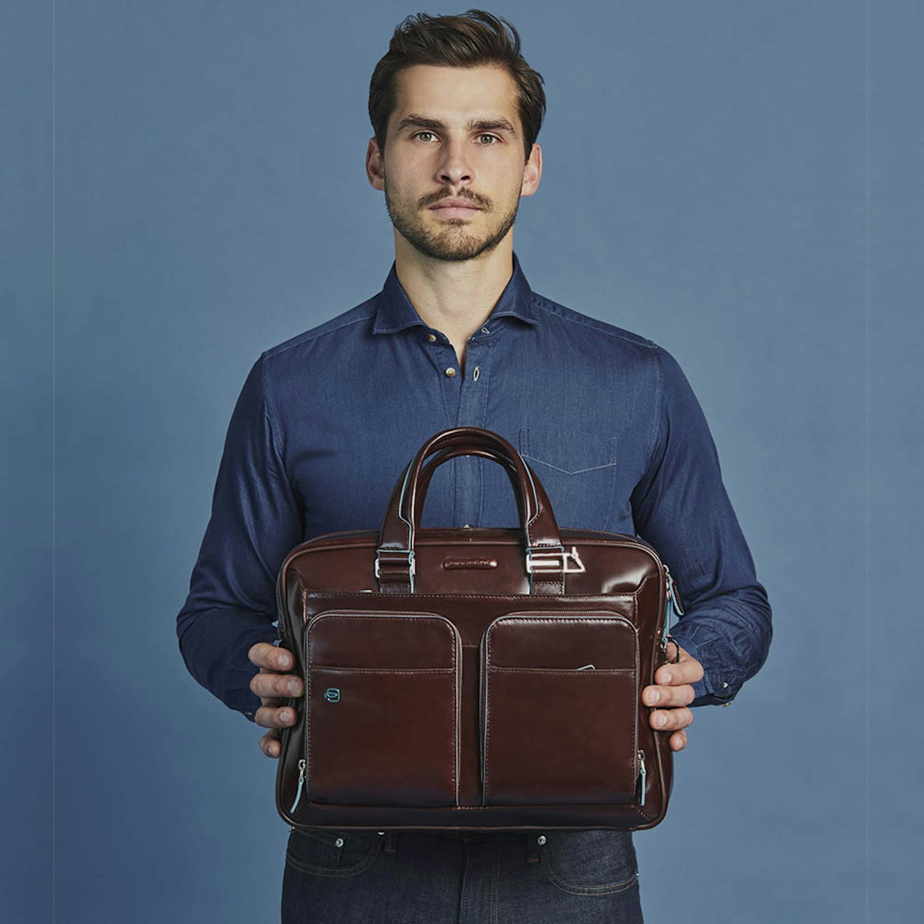 Leather laptop bag PIQUADRO Brown