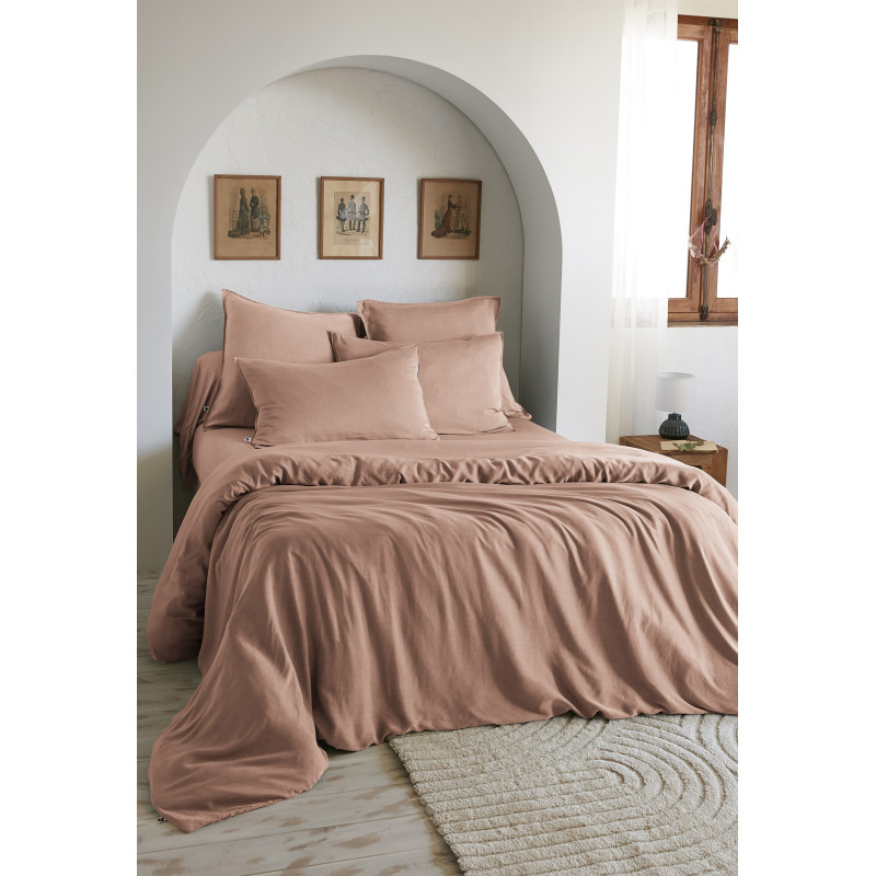 Complete duvet cover set "Lysandre" all sizes "Lyocell" butterfly effect L'EFFET PAPILLON Pink