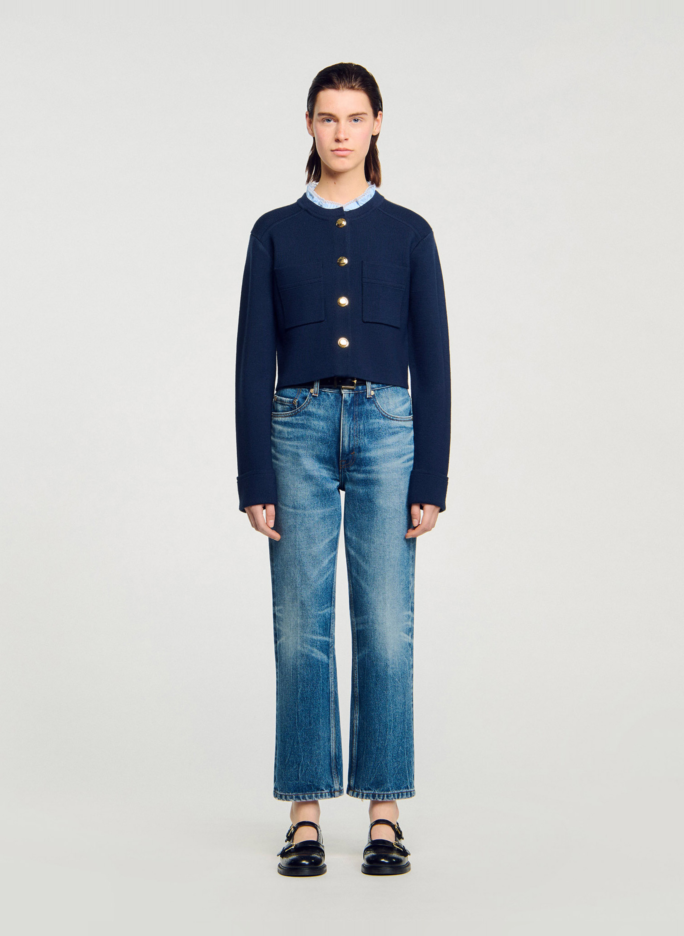 Cardigan droit col montant SANDRO Bleu