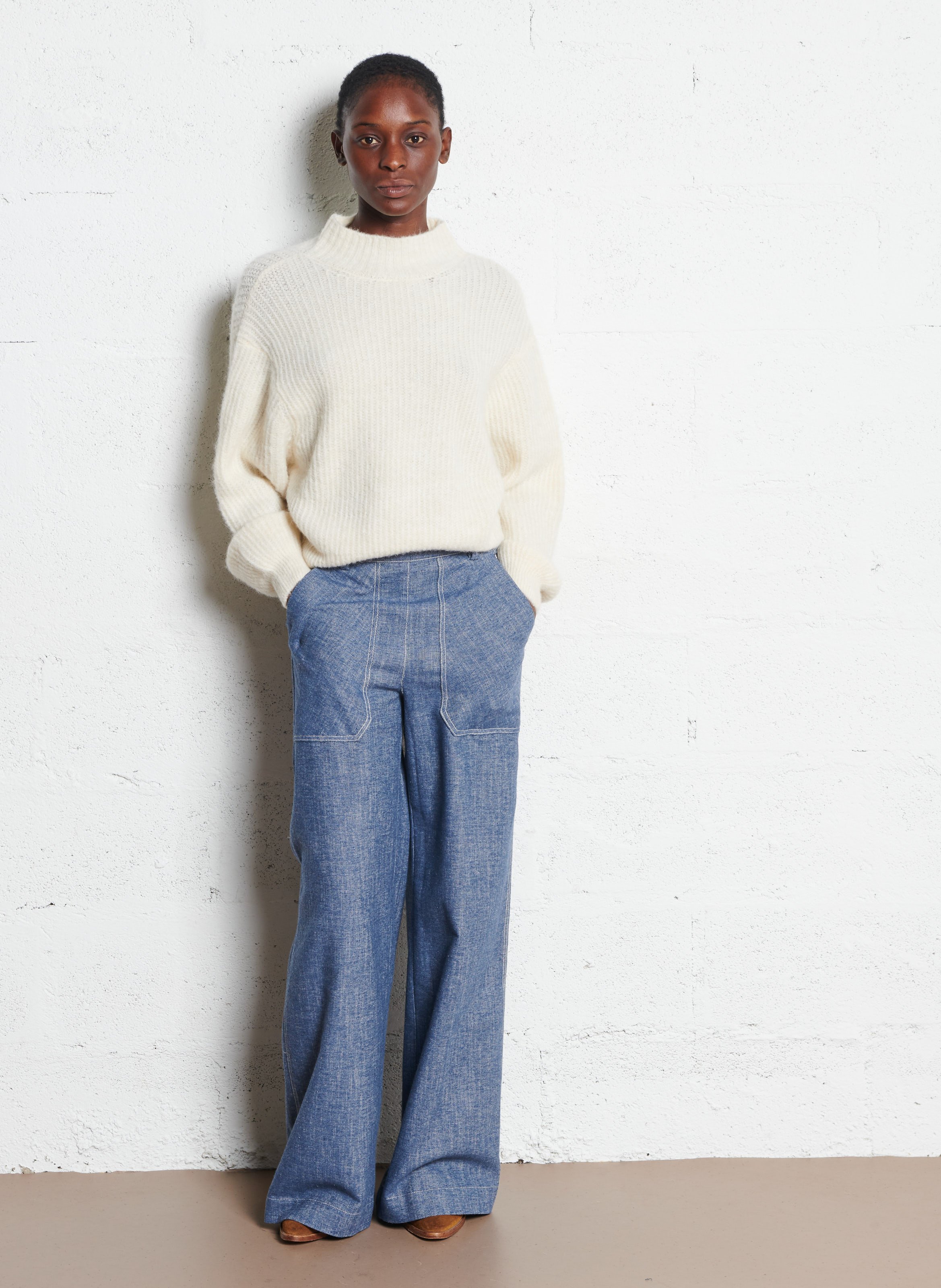 Pull oversize col montant AMERICAN VINTAGE Beige