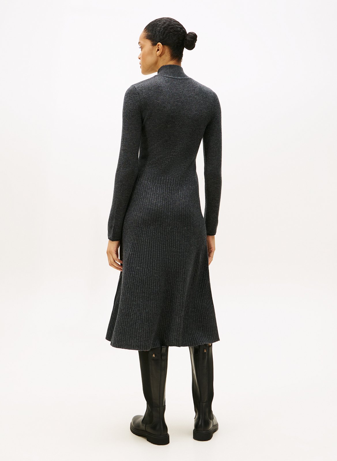 Robe évasée manches longues en laine TOMMY HILFIGER Gris