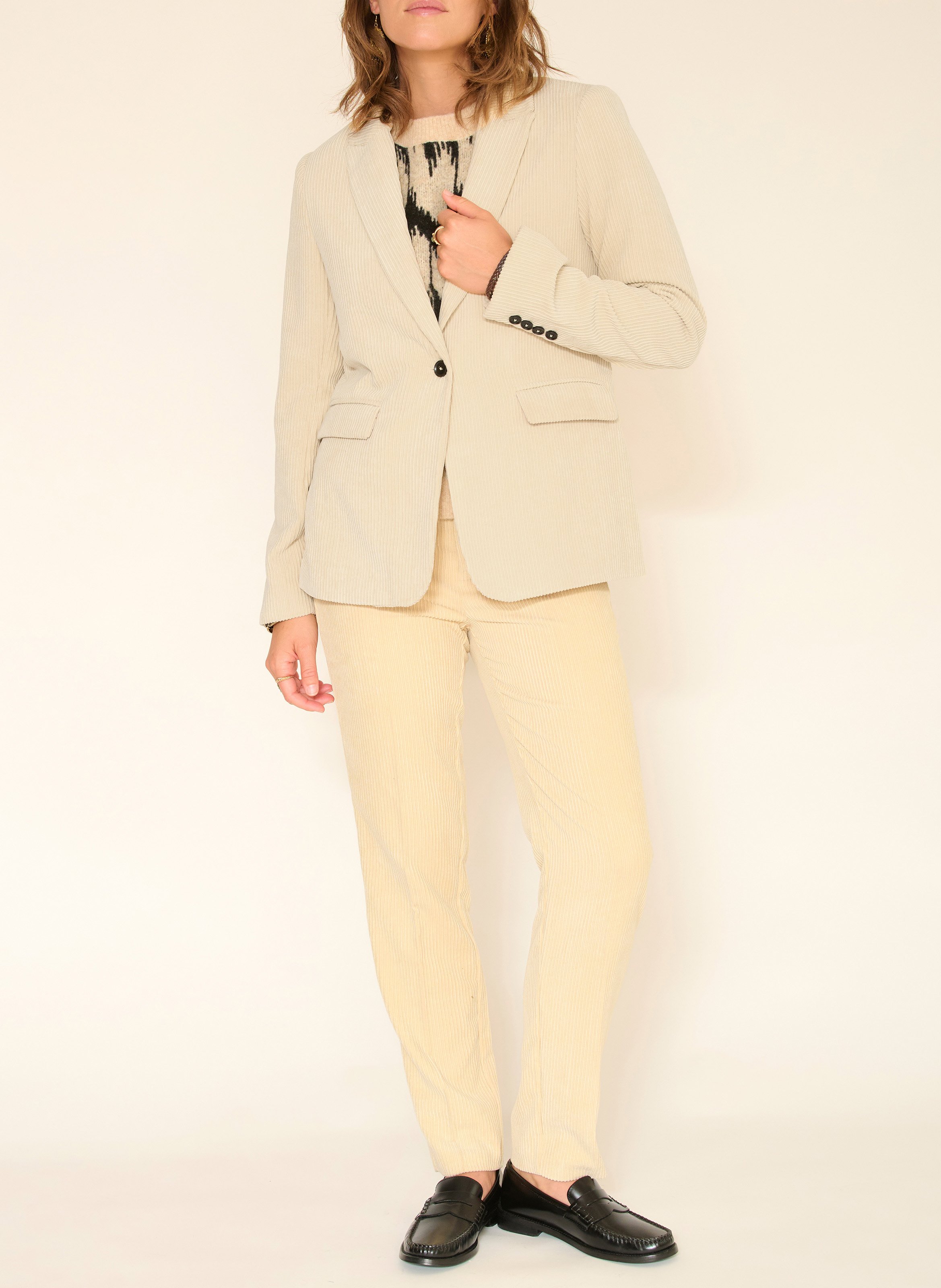 Veste de blazer ajustée côtelée MKT Beige