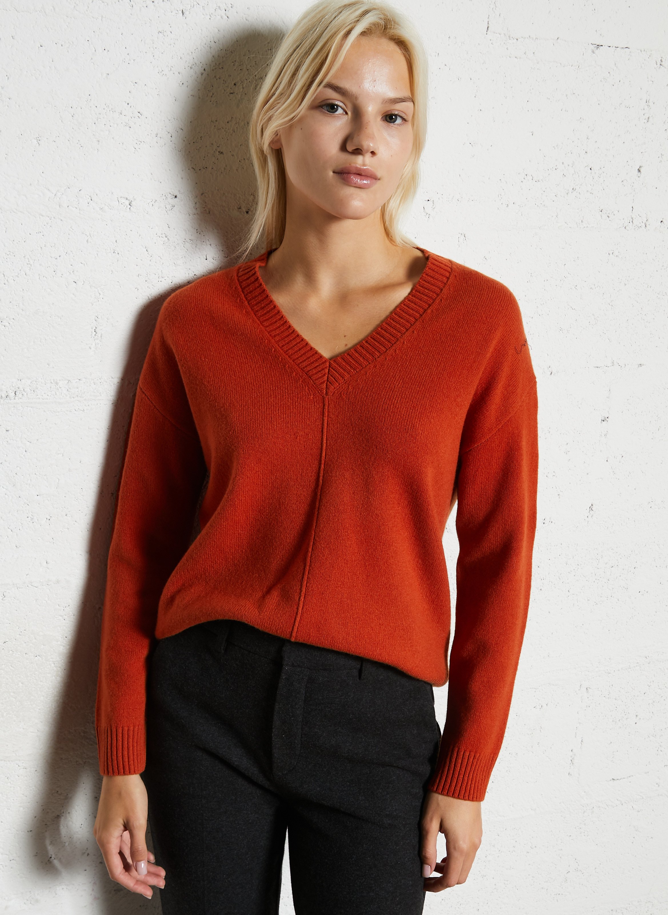 Pull oversize col V en laine SUD EXPRESS Orange