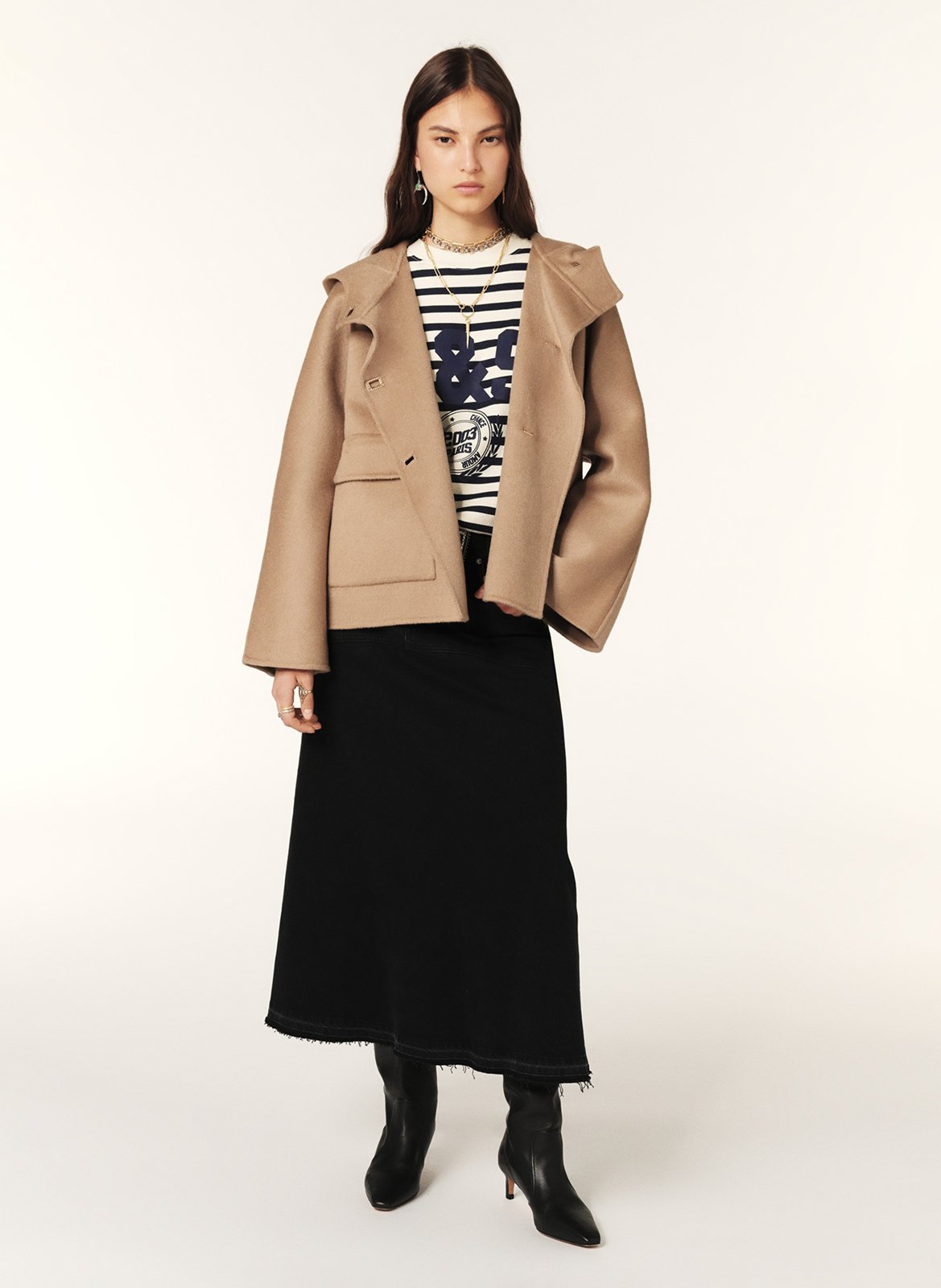 Manteau ample col montant en laine mélangée BA&SH Marron