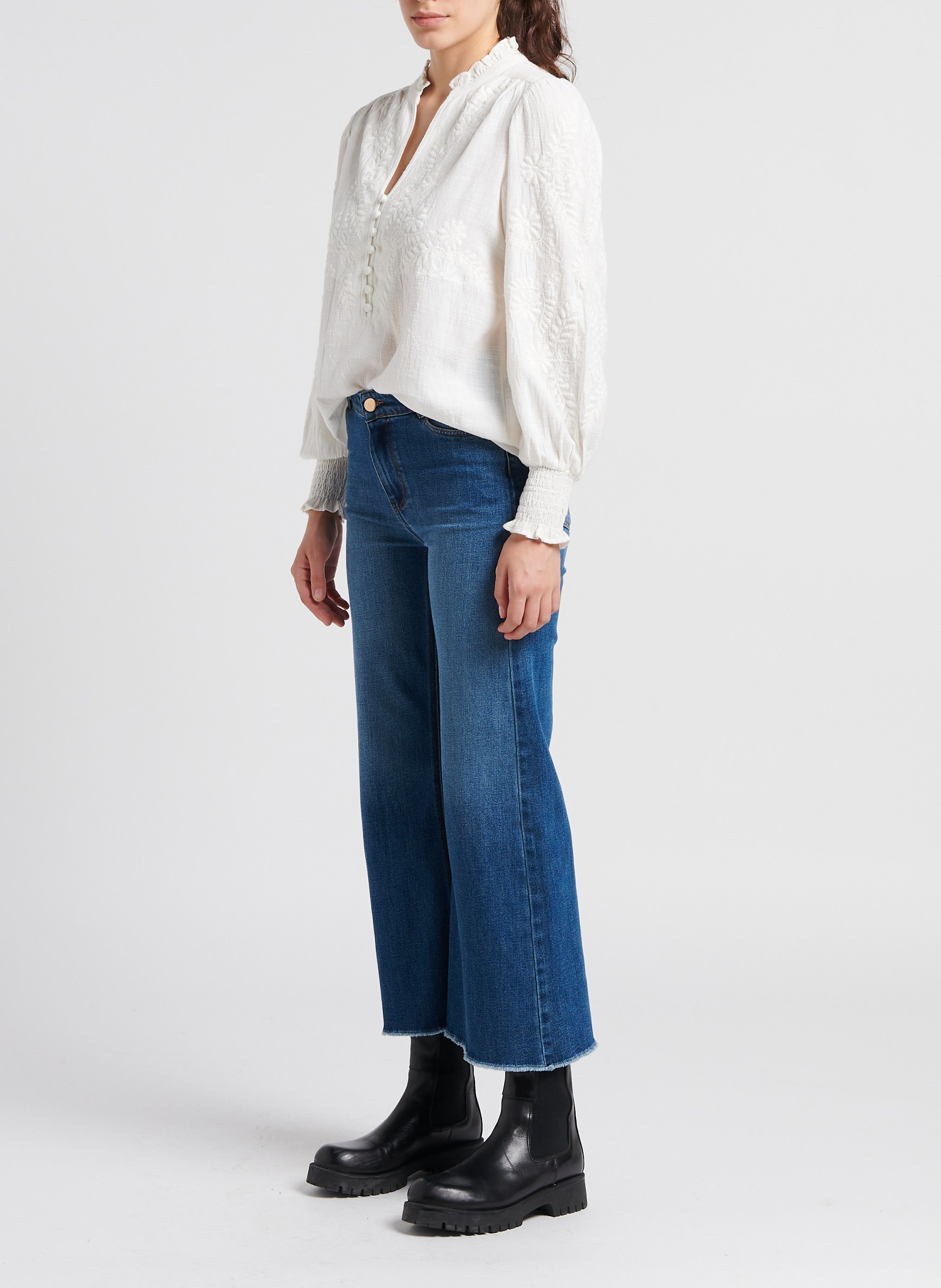 Embroidered cotton V-neck blouse MAISON 123 White