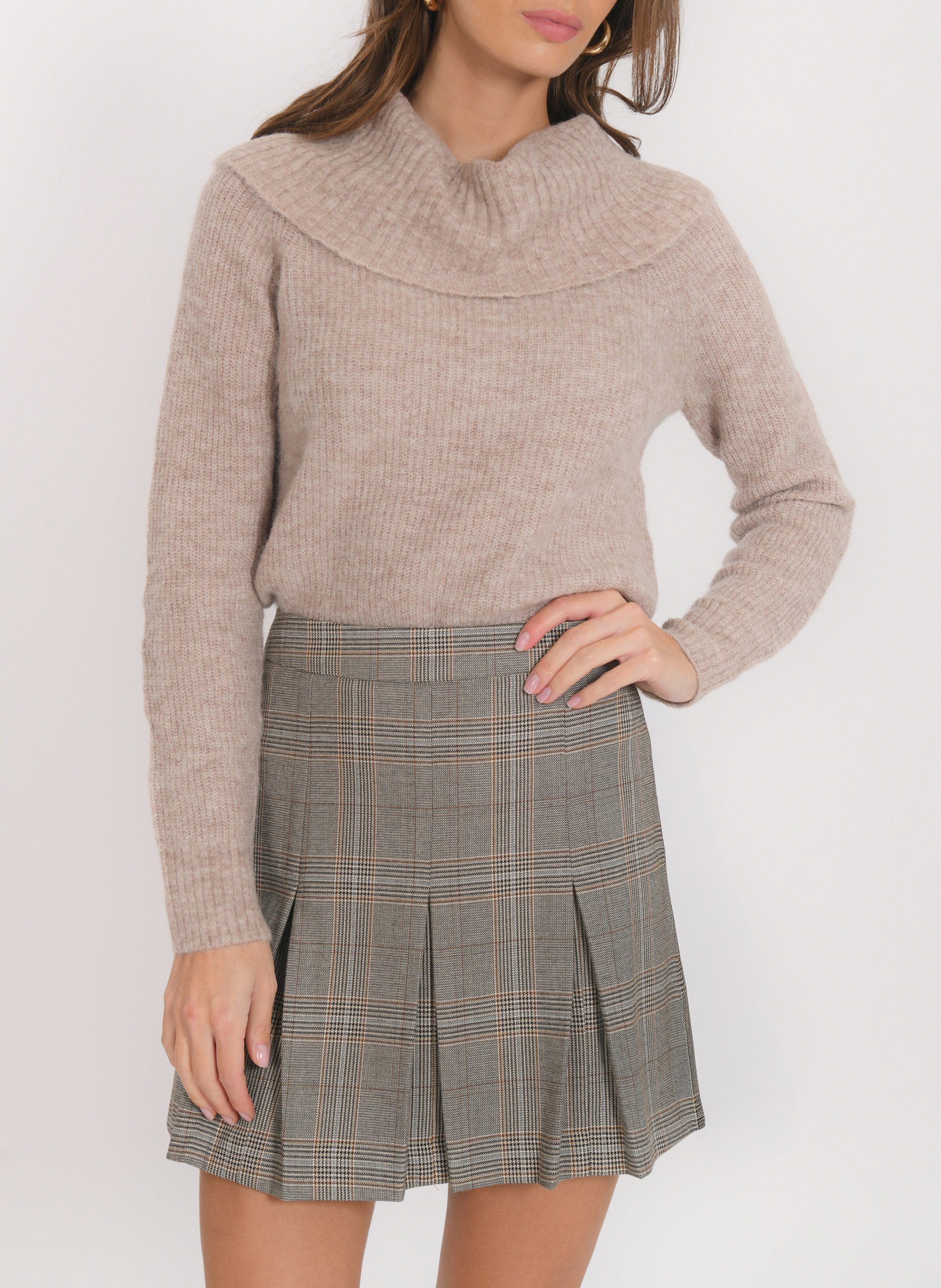 Flared pleated short skirt KOOKAI Brown