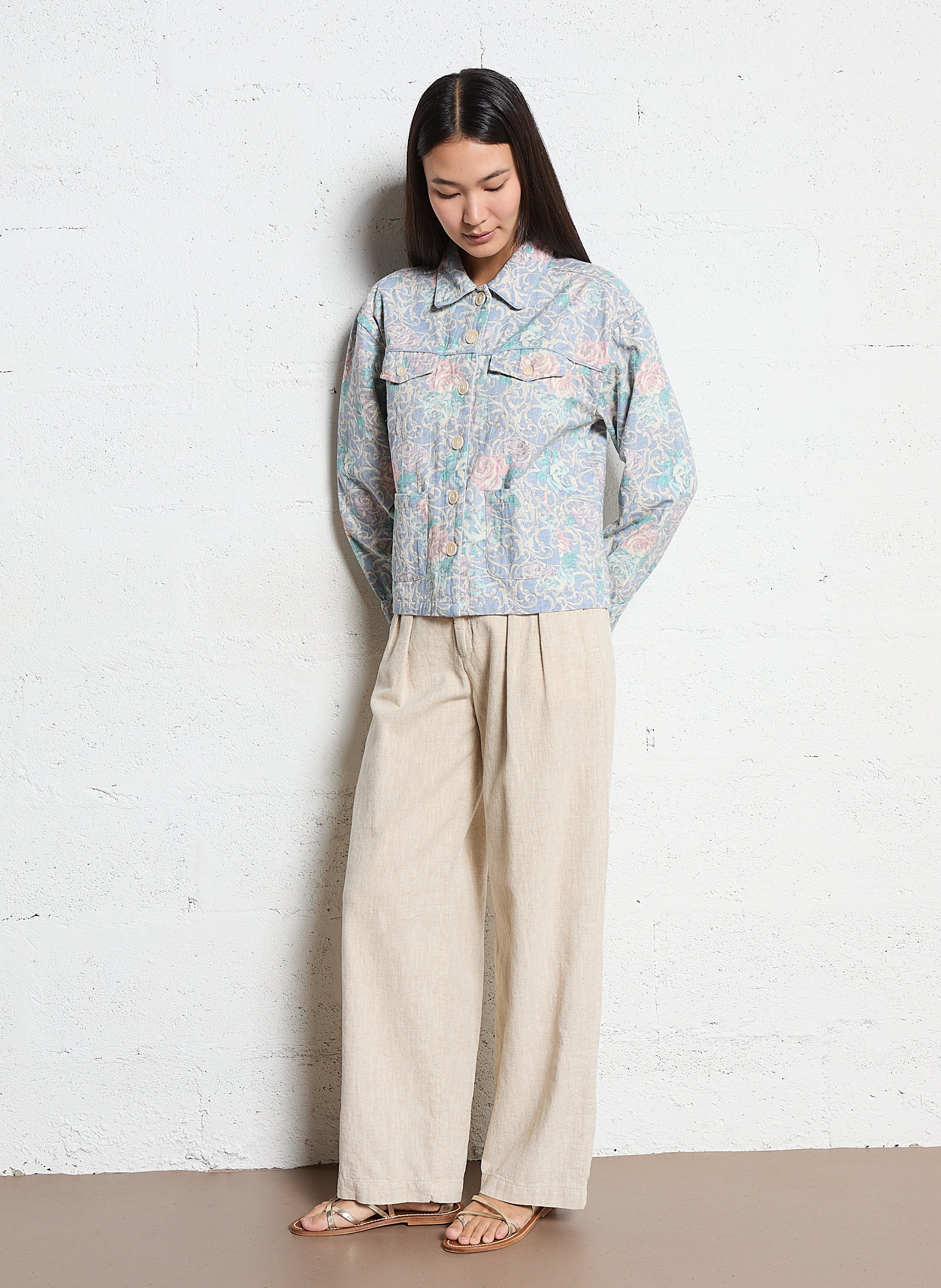 Weit geschnittene Bundfaltenhose aus Leinen-Mix MAISON HOTEL Beige