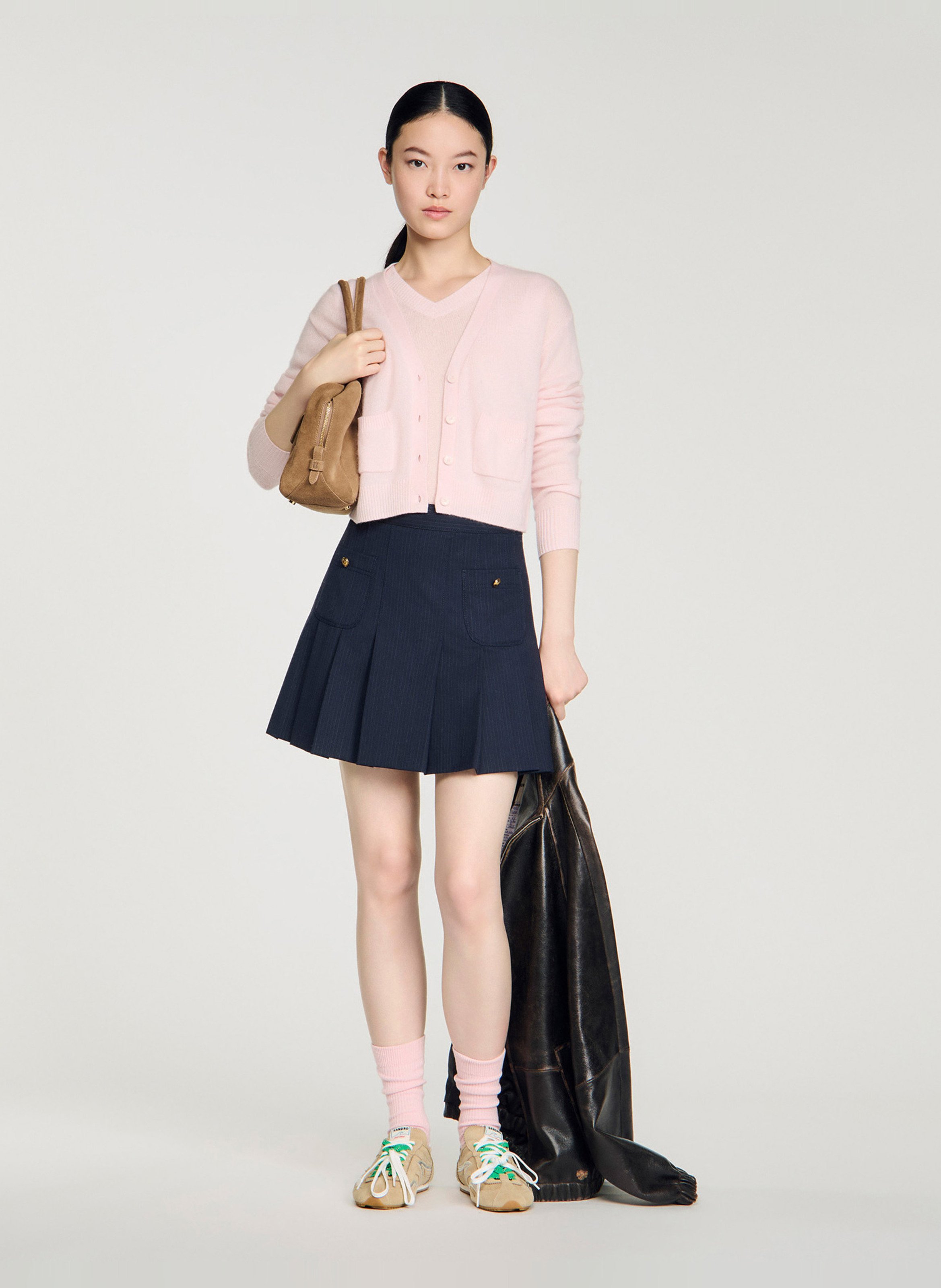 Gilet col v en laine mélangée SANDRO Rose