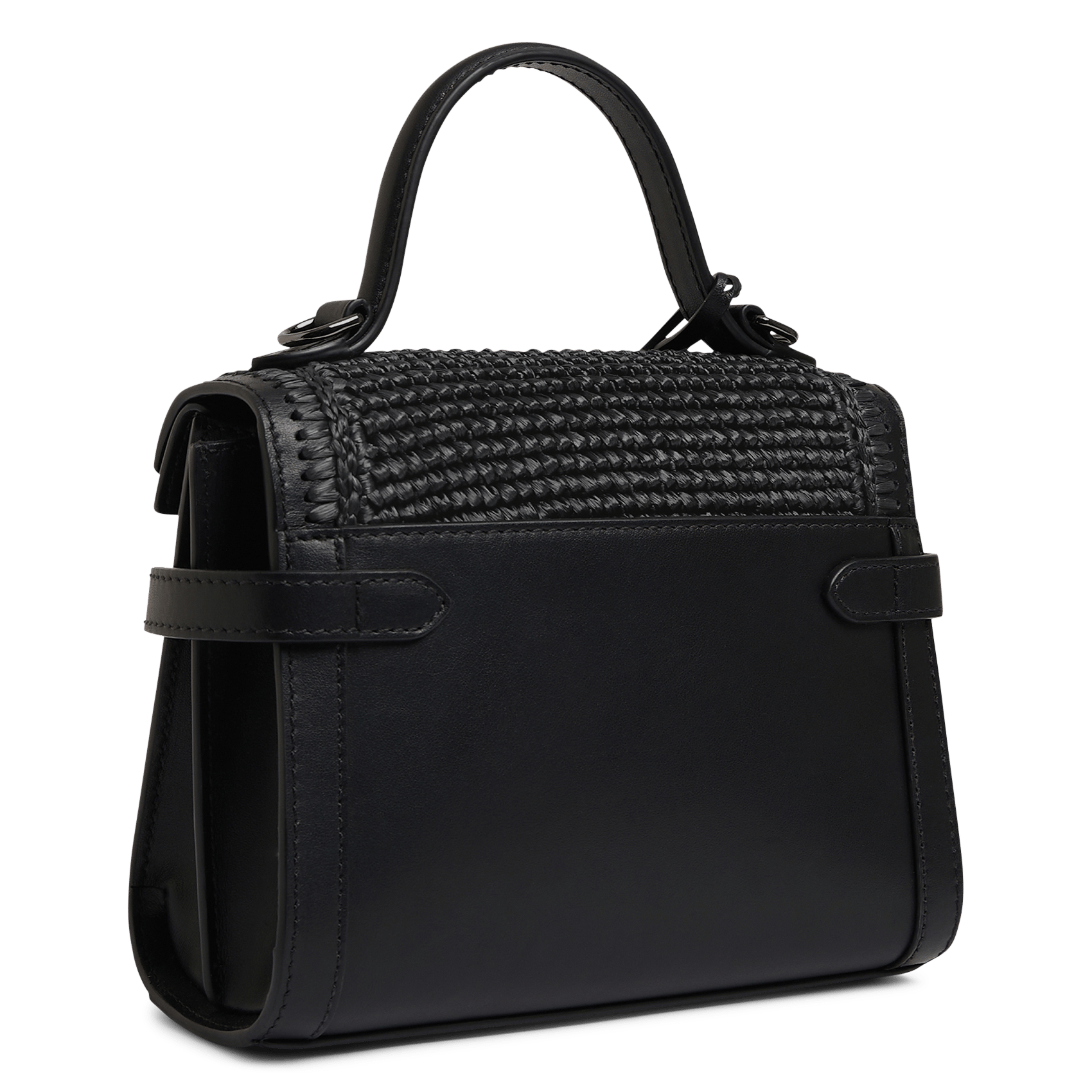 Kleine handtas met raffia-effect in leer LE TANNEUR Zwart