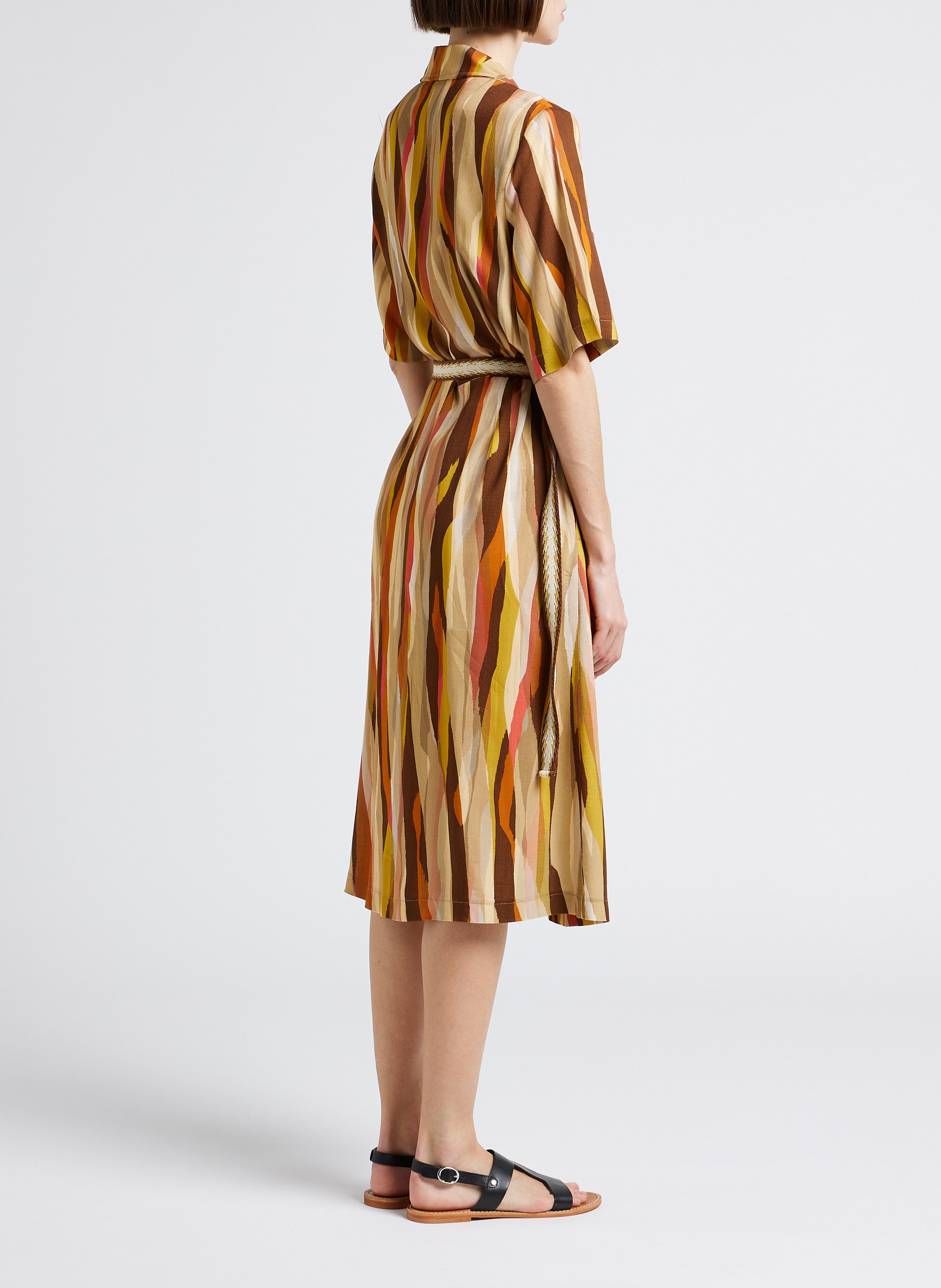 Robe midi col tailleur imprimée LA PETITE FRANCAISE Kaki