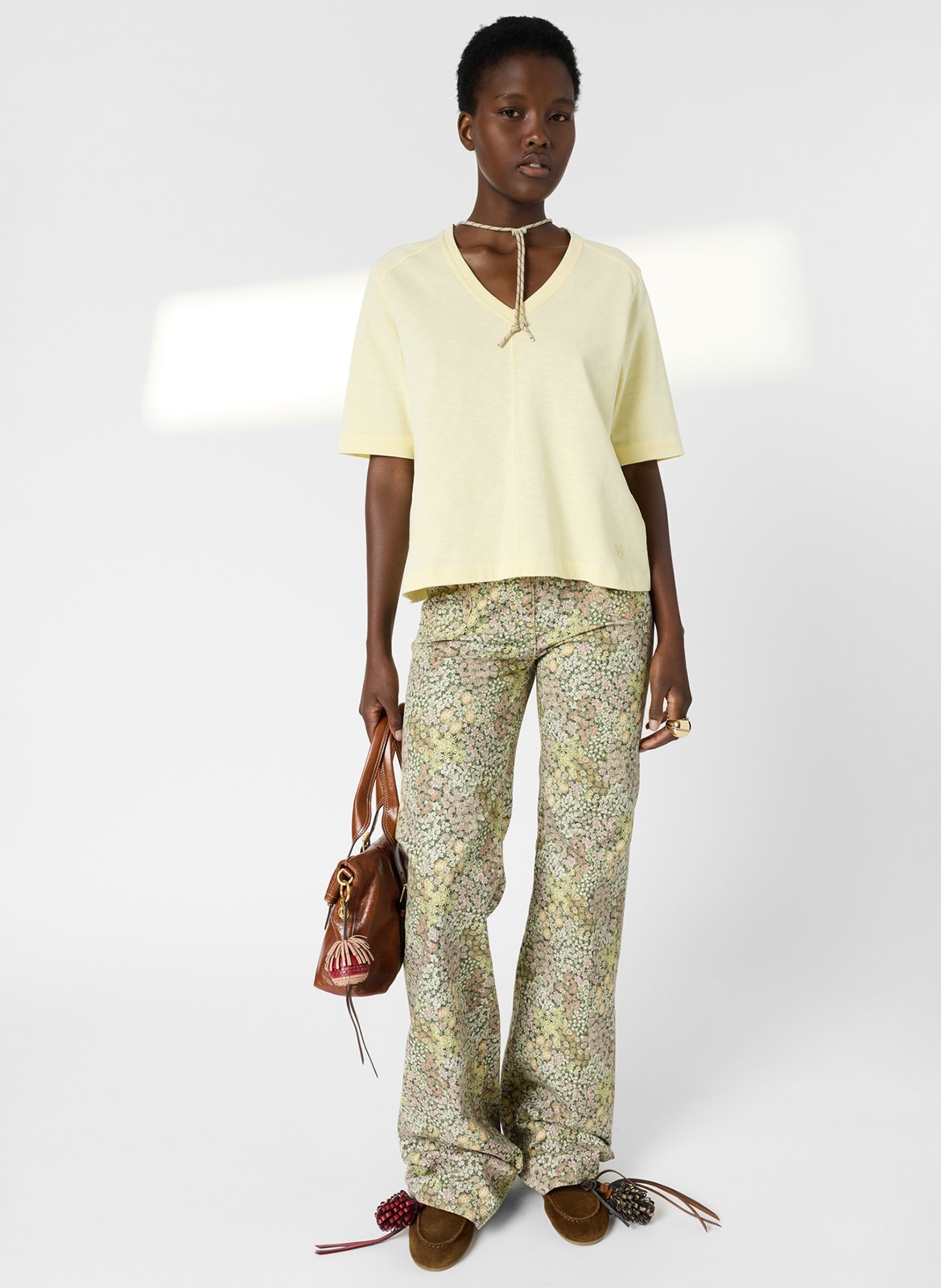 Tee-shirt droit col V en coton GERARD DAREL Jaune