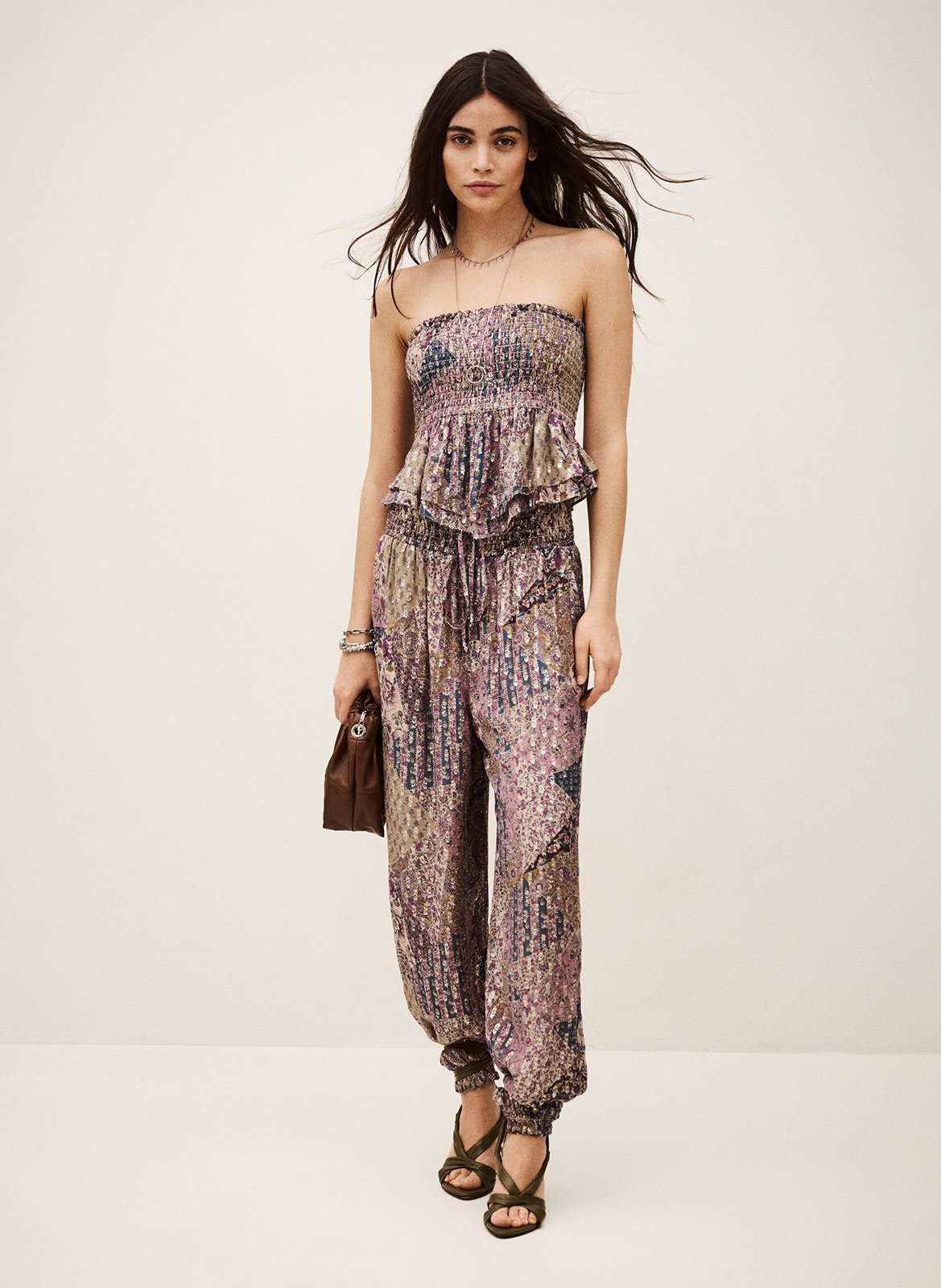 Pantalon large stretch imprimé  BA&SH Rose