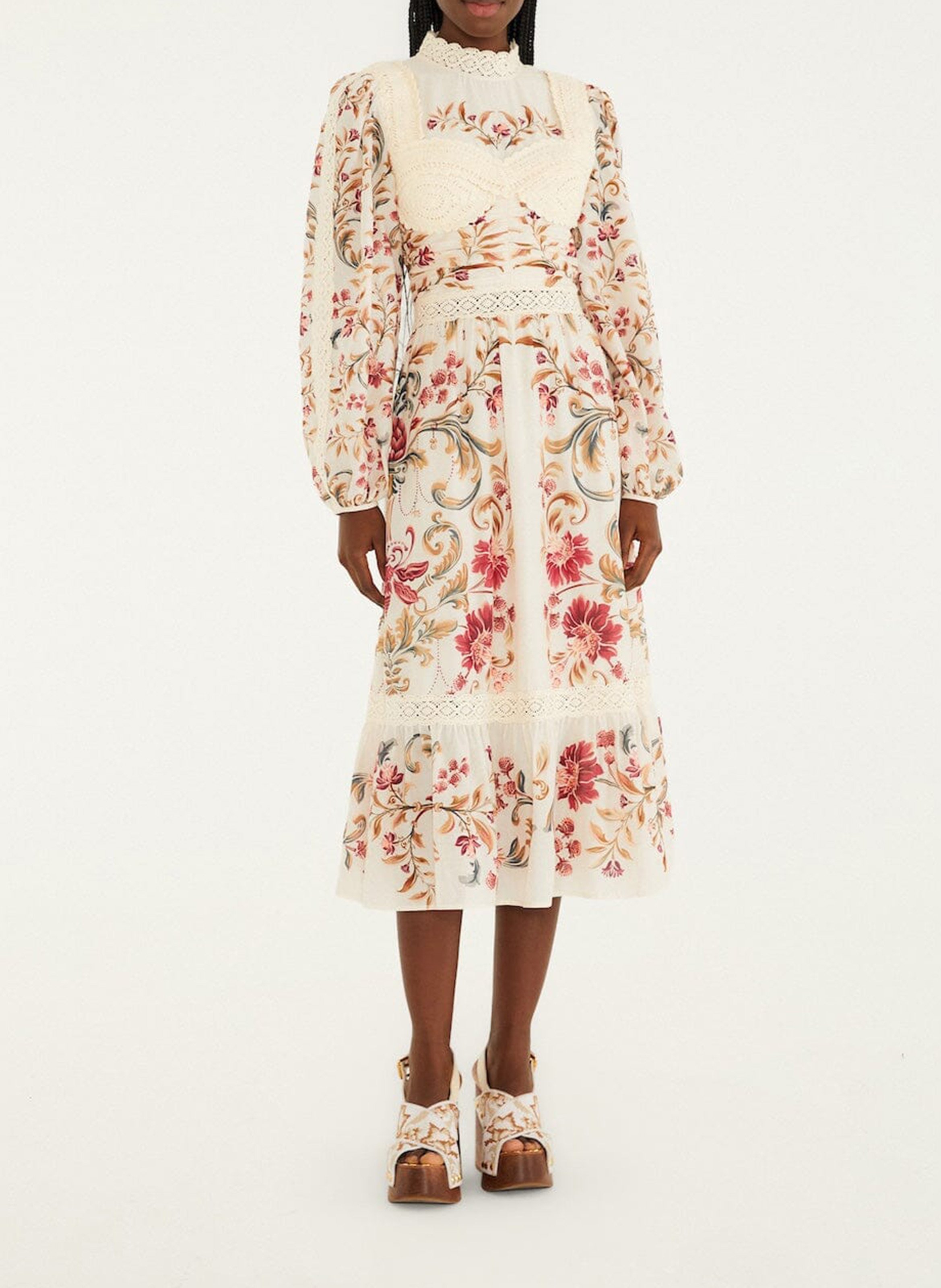 Robe midi col montant en coton FARM RIO Blanc