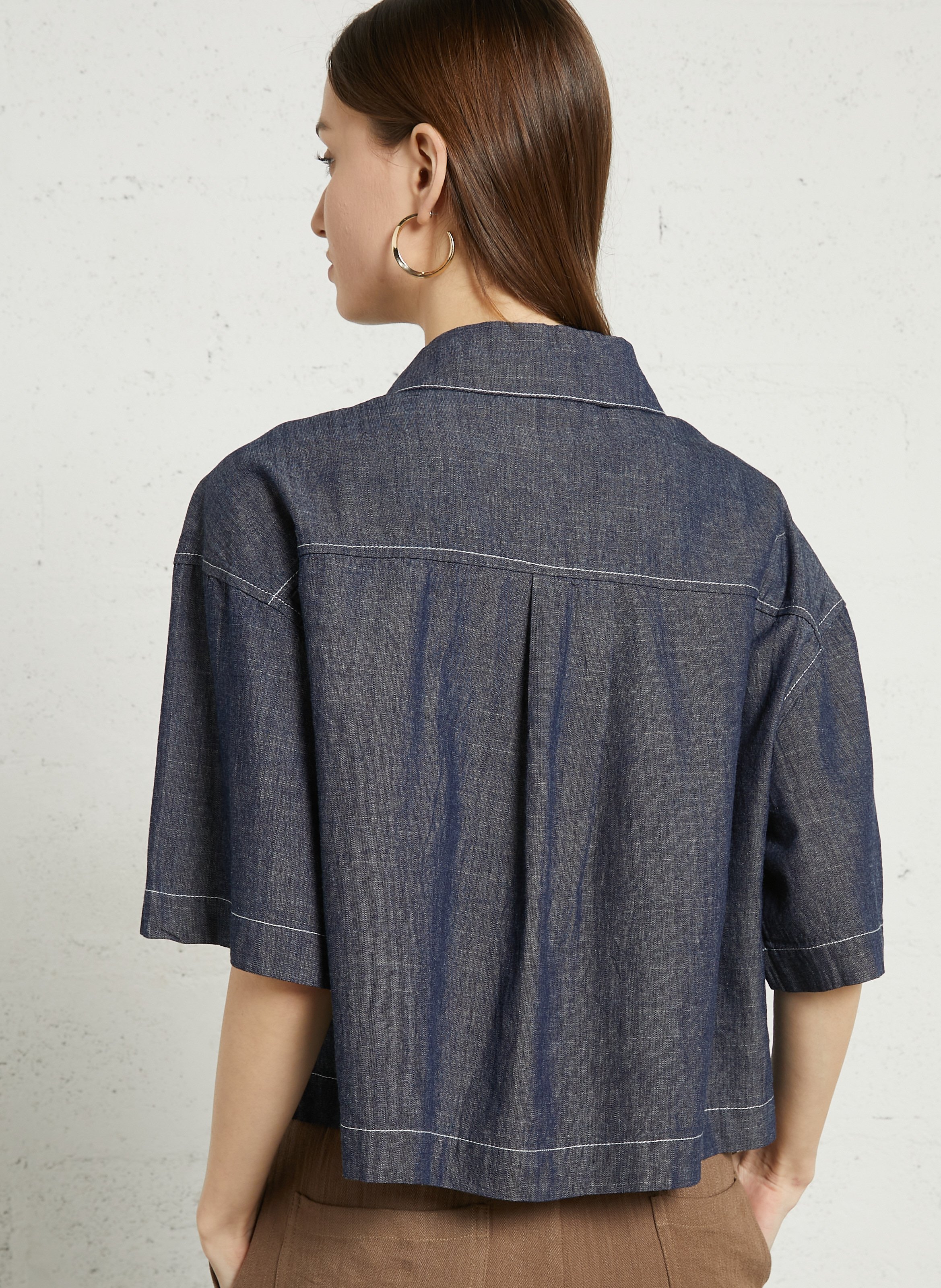 Chemise oversize col tailleur en coton THE KORNER Bleu
