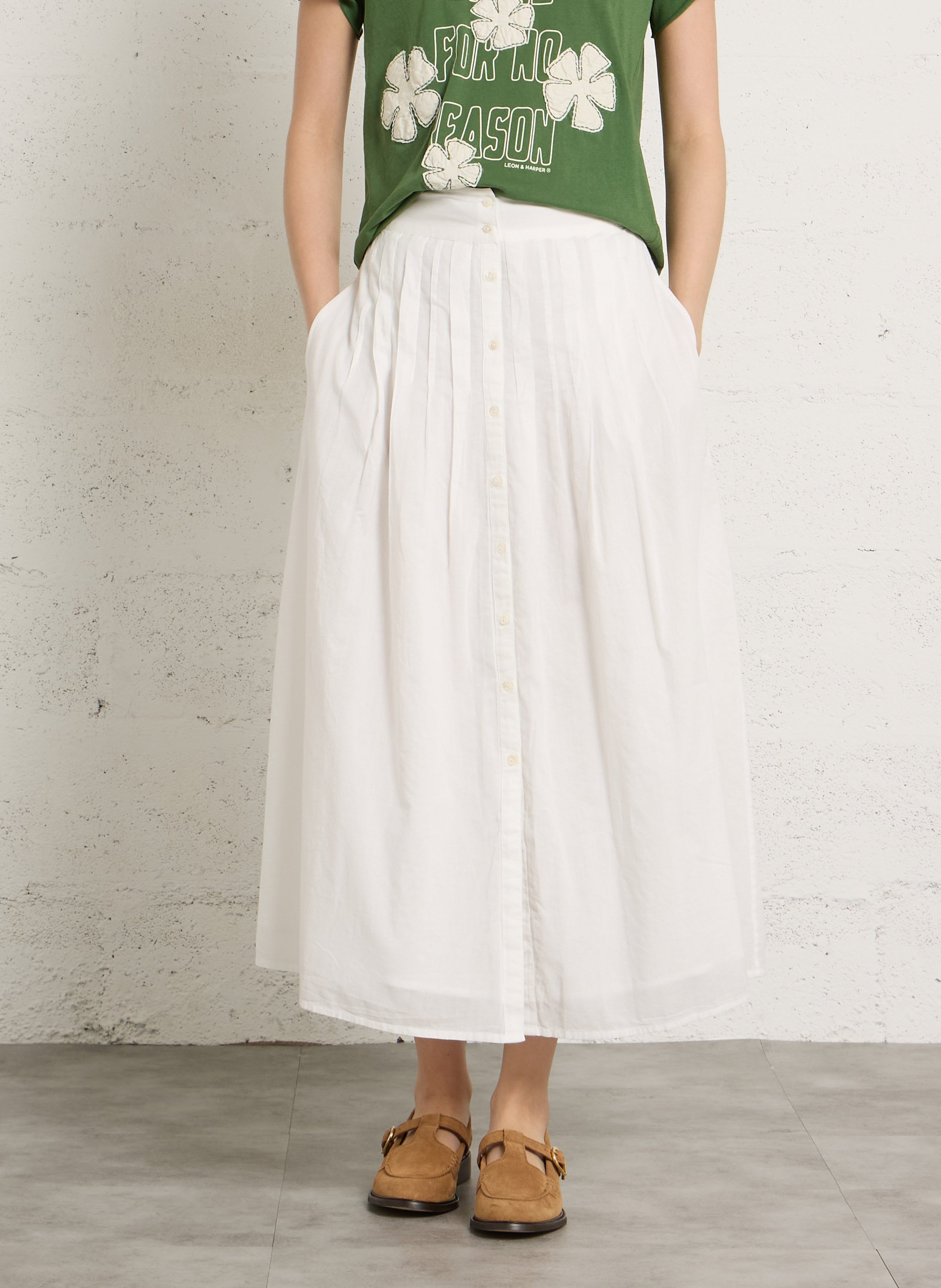 Long A-line organic cotton skirt LEON & HARPER White