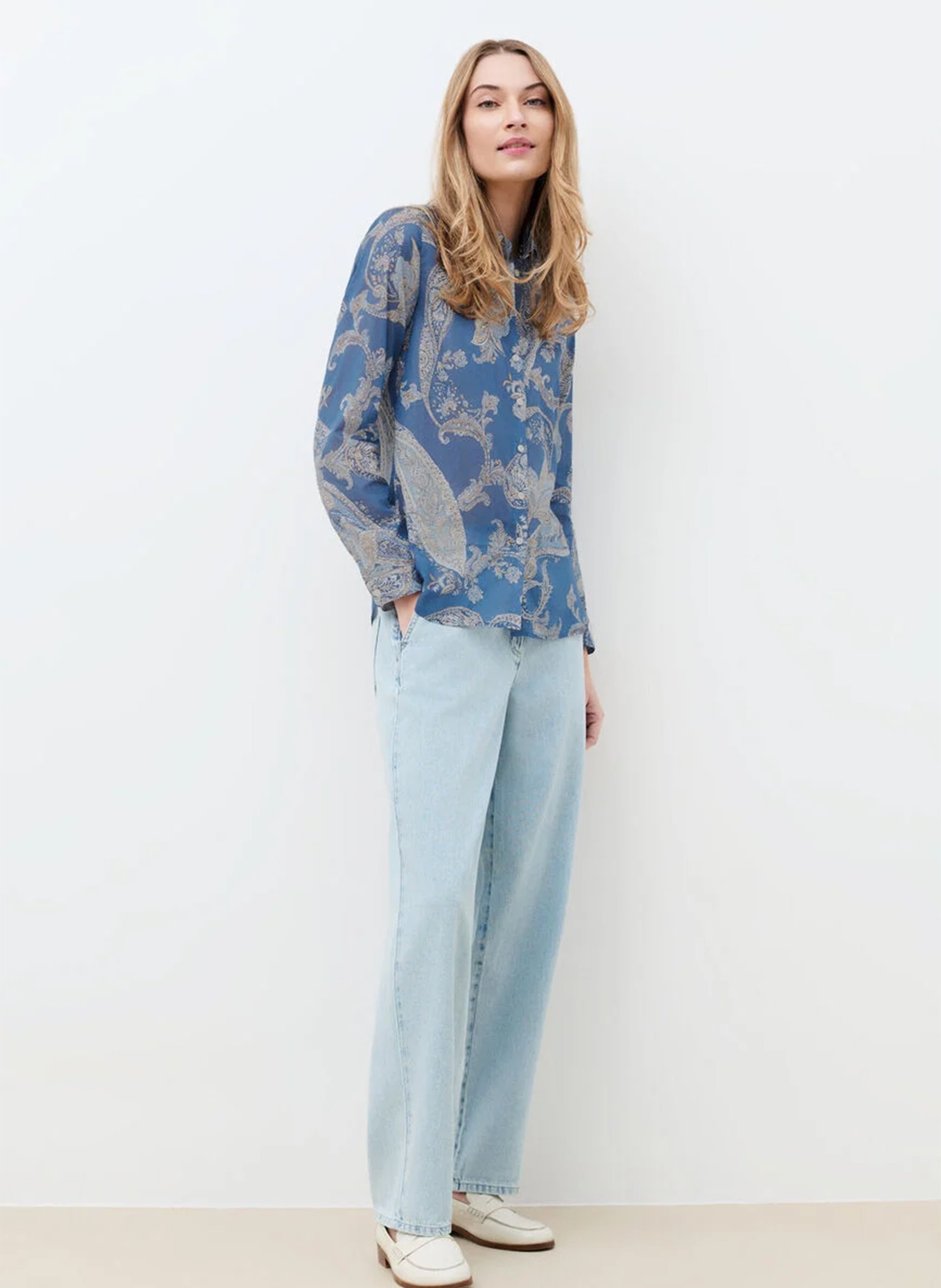 Chemise droite col classique en coton bio imprimé CAROLL Bleu